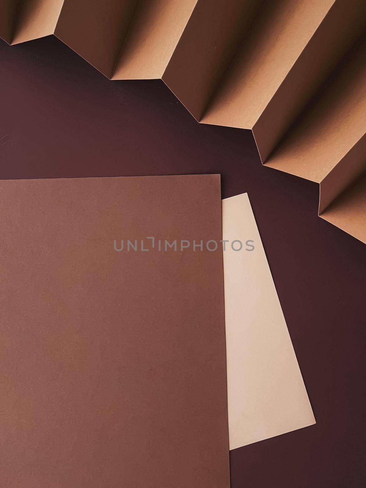 Beige and brown A4 papers as office stationery flatlay, luxury branding flat lay and brand identity design for mockups, work and creativity concept