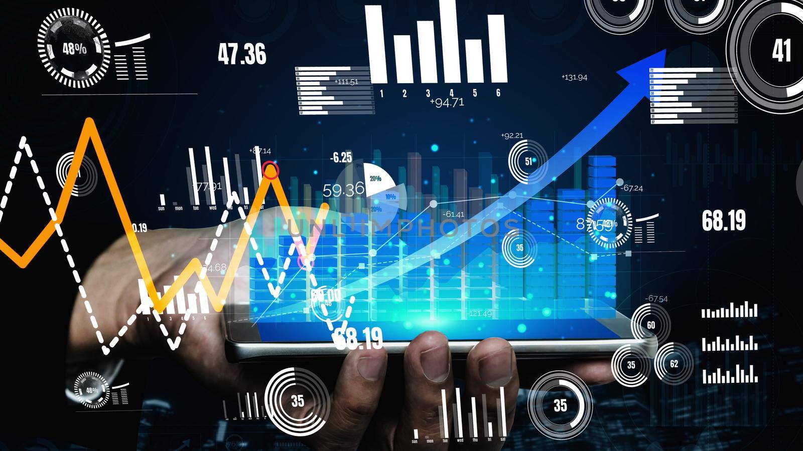 Double Exposure Image of Business Profit Growth conceptual by biancoblue