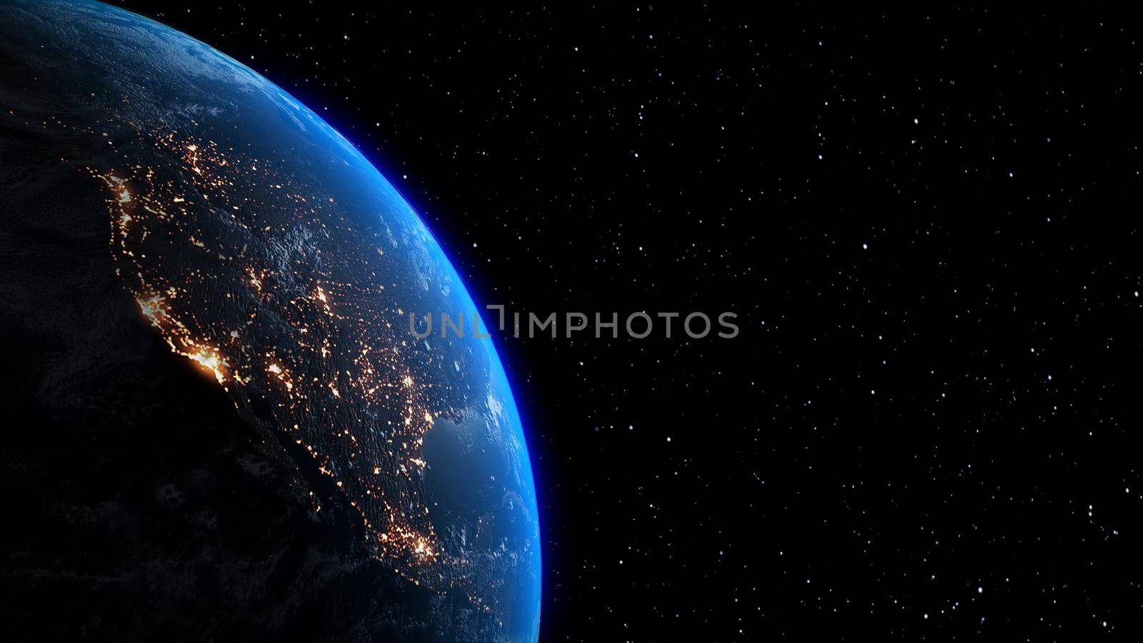 Planet earth with realistic geography surface and orbital 3D cloud atmosphere . Outer space view of world globe sphere of continents . 3D rendering graphic . Elements of this image furnished by NASA .