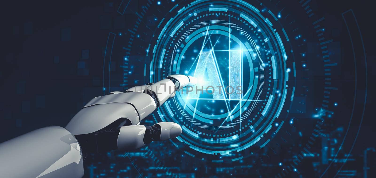 Future artificial intelligence and machine learning for AI droid robot or cyborg by biancoblue