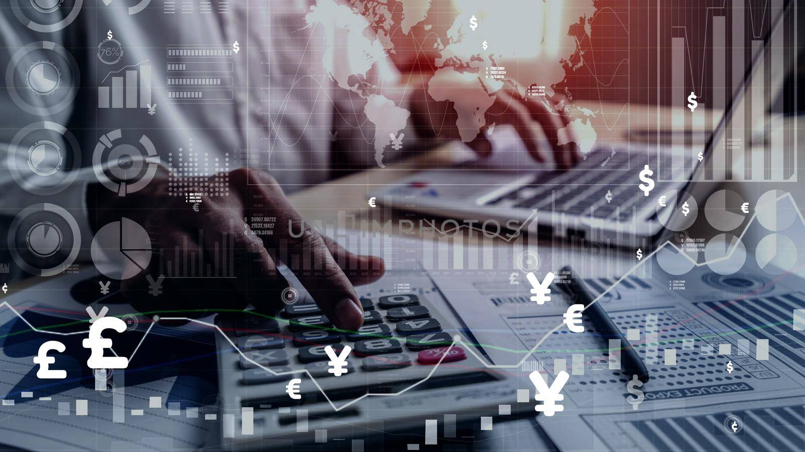 Data Analysis for Business and Finance conceptual. Graphic interface showing future computer technology of profit analytic, online marketing research and information report for business strategy.