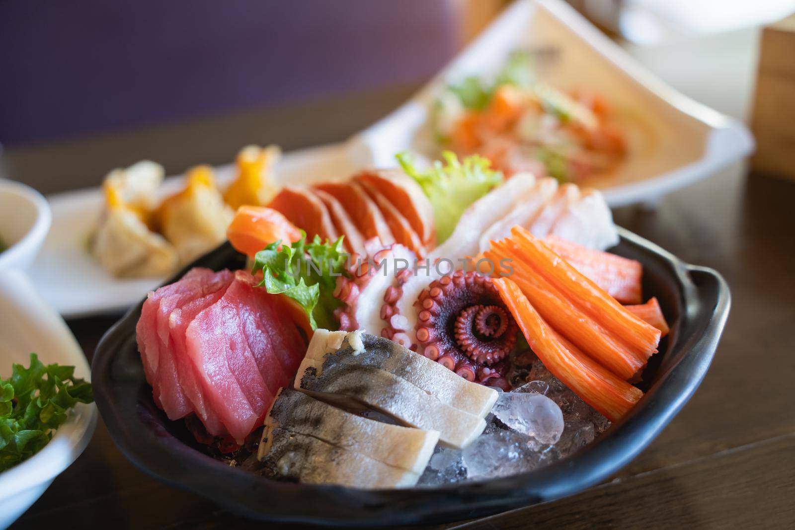 Japanese foods sashimi, sashimi set. Salmon, wasabi, fish. Food resturant concept.