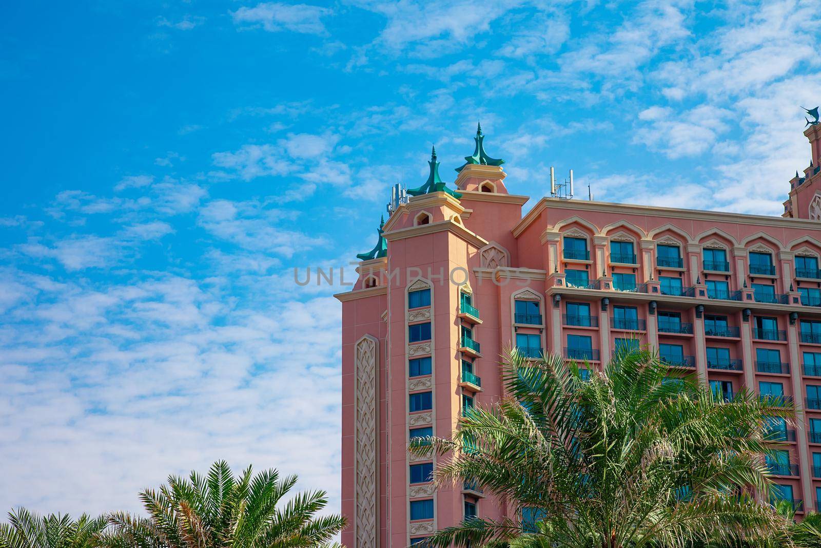 Travel touristic arabic Jumeirah location with blue sky by kisika