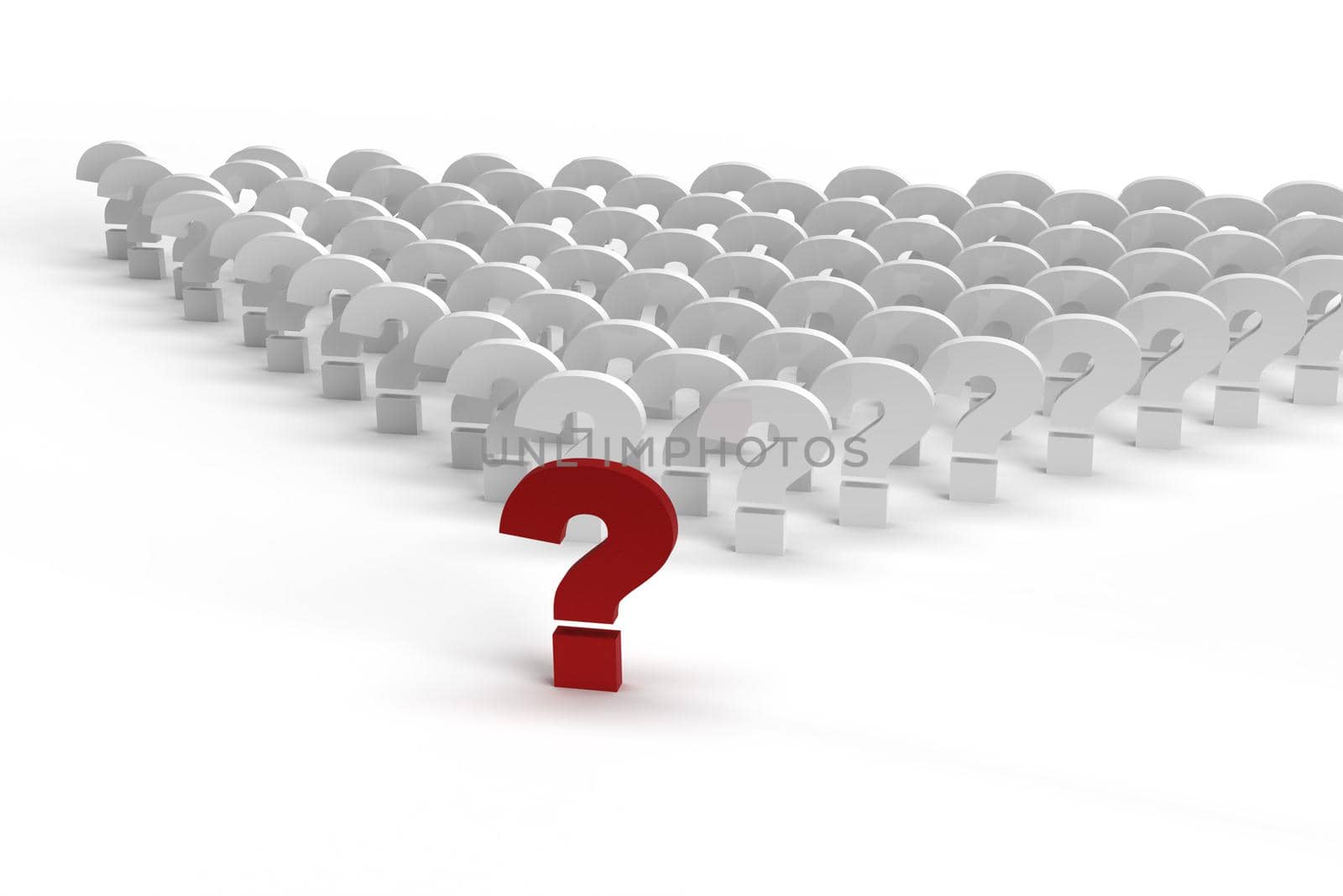 3d render of a row of red capital question marks on a white background