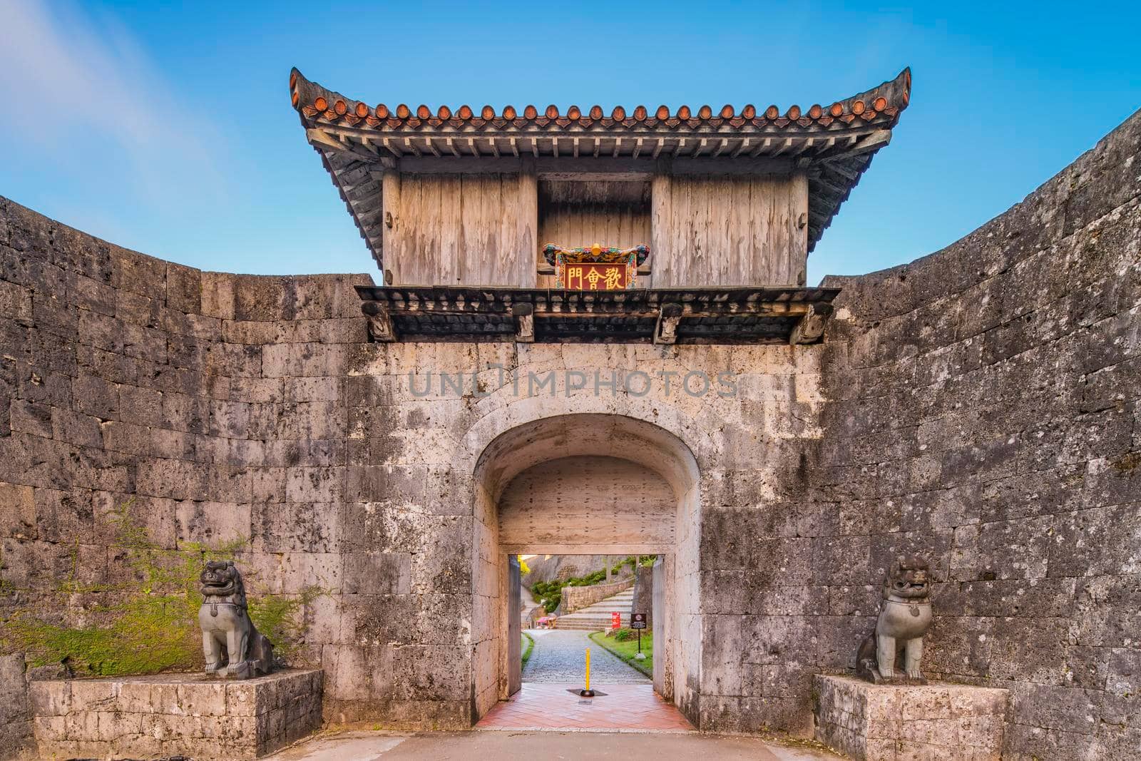 Kankaimon gate of Shuri Castle's in the Shuri neighborhood of Naha, the capital of Okinawa Prefecture, Japan.