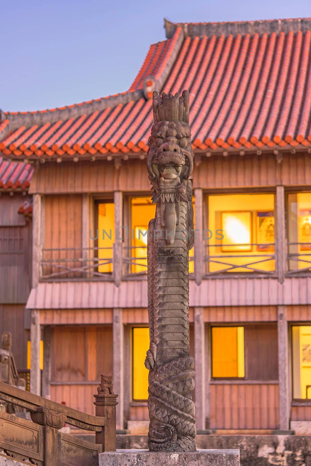 Shuri Castle's dragons stone sculpture in the Shuri neighborhood of Naha, the capital of Okinawa Prefecture, Japan.