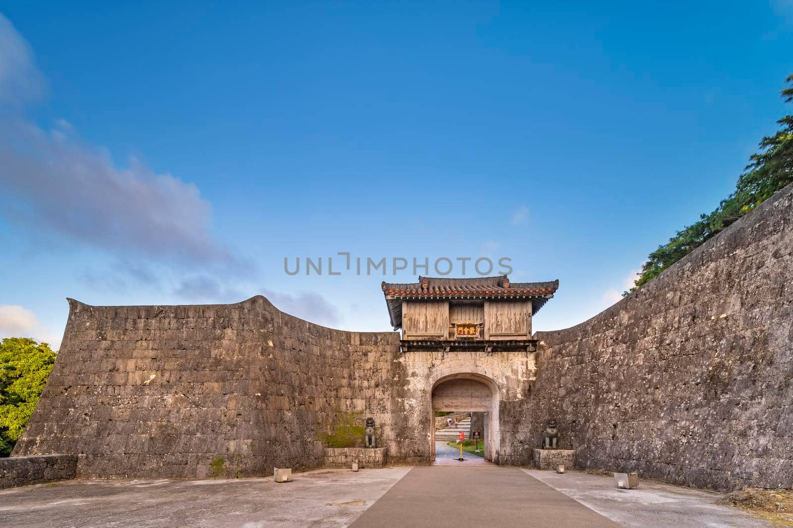 okinawa, japan - september 15 2018: Kankaimon gate of Shuri Castle's in the Shuri neighborhood of Naha, the capital of Okinawa Prefecture, Japan.