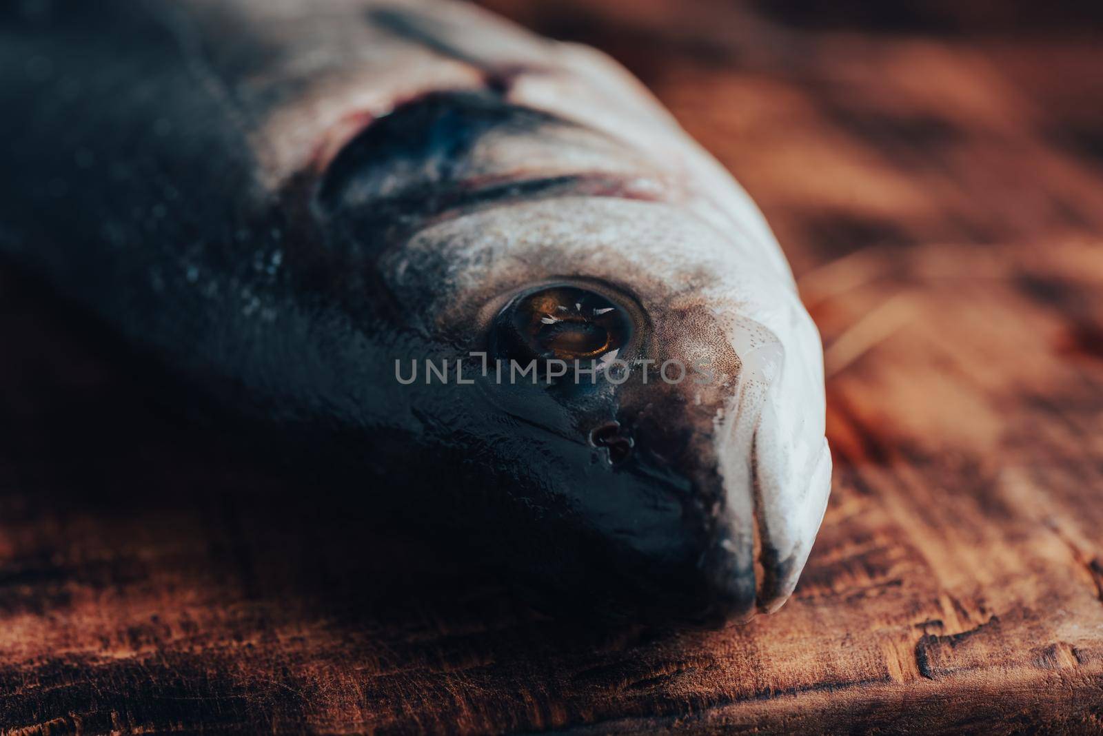 Close Up of Sea Bass on Cutting Board by Seva_blsv