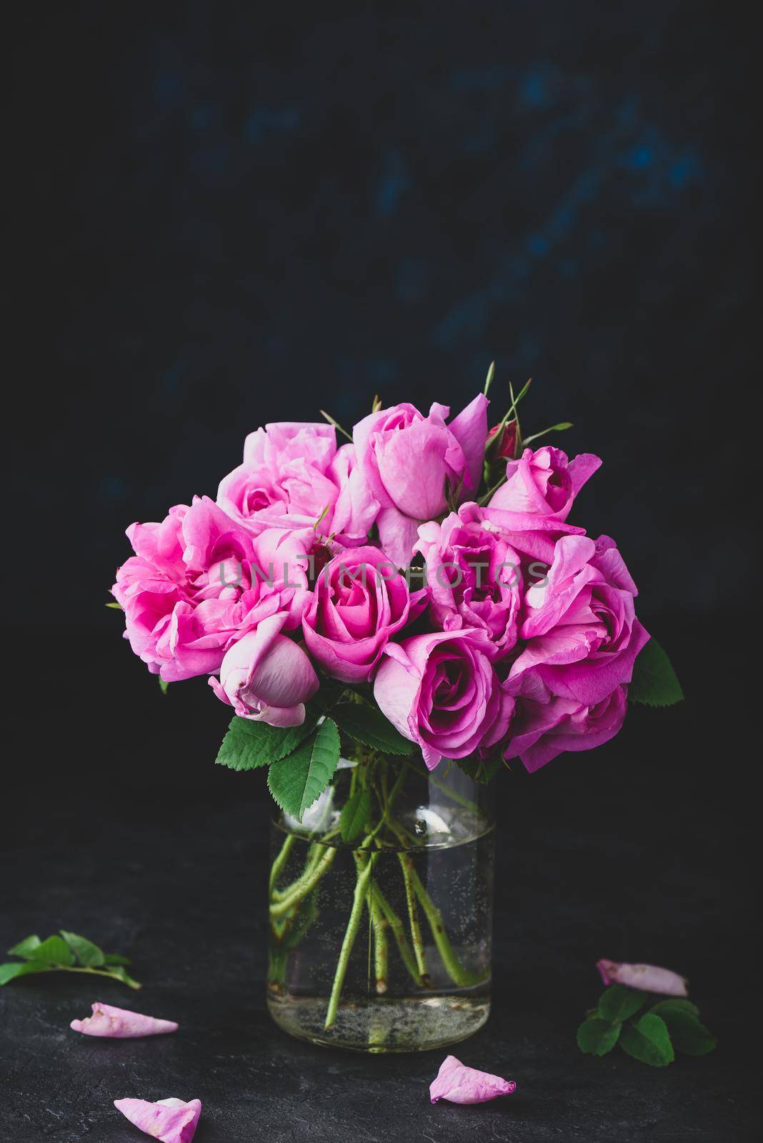 Small pink garden roses in vase by Seva_blsv
