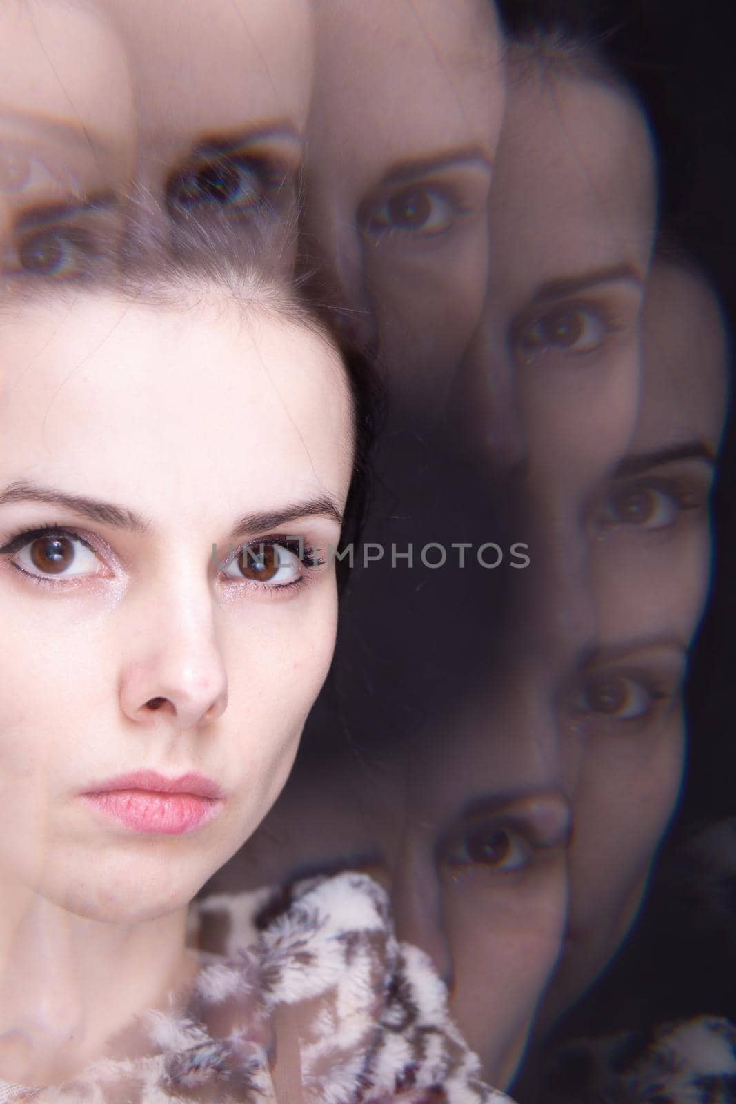 Art portrait, kaleidoscope. Woman in leopard hoodie by shilovskaya
