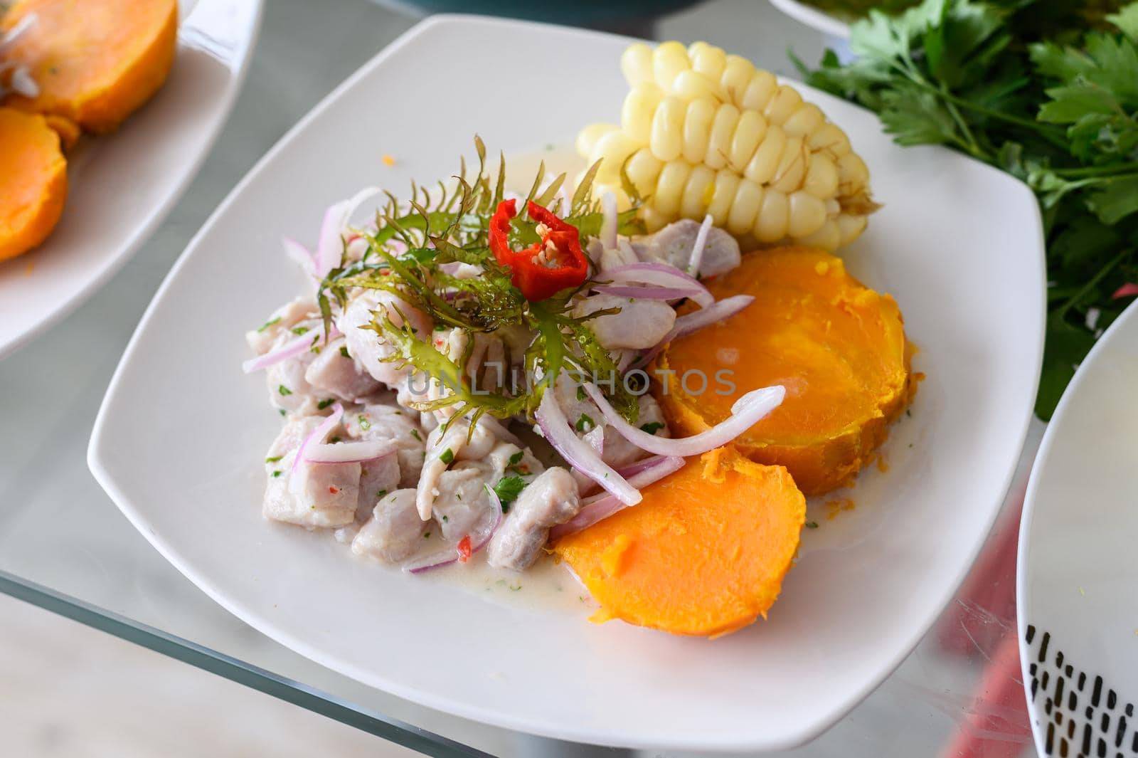 ceviche, seafood dish, peruvian cuisine. by Peruphotoart