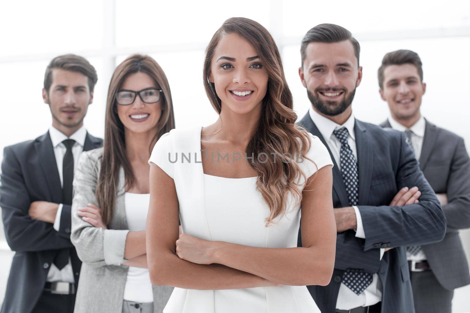 young business woman in front of the business team by asdf