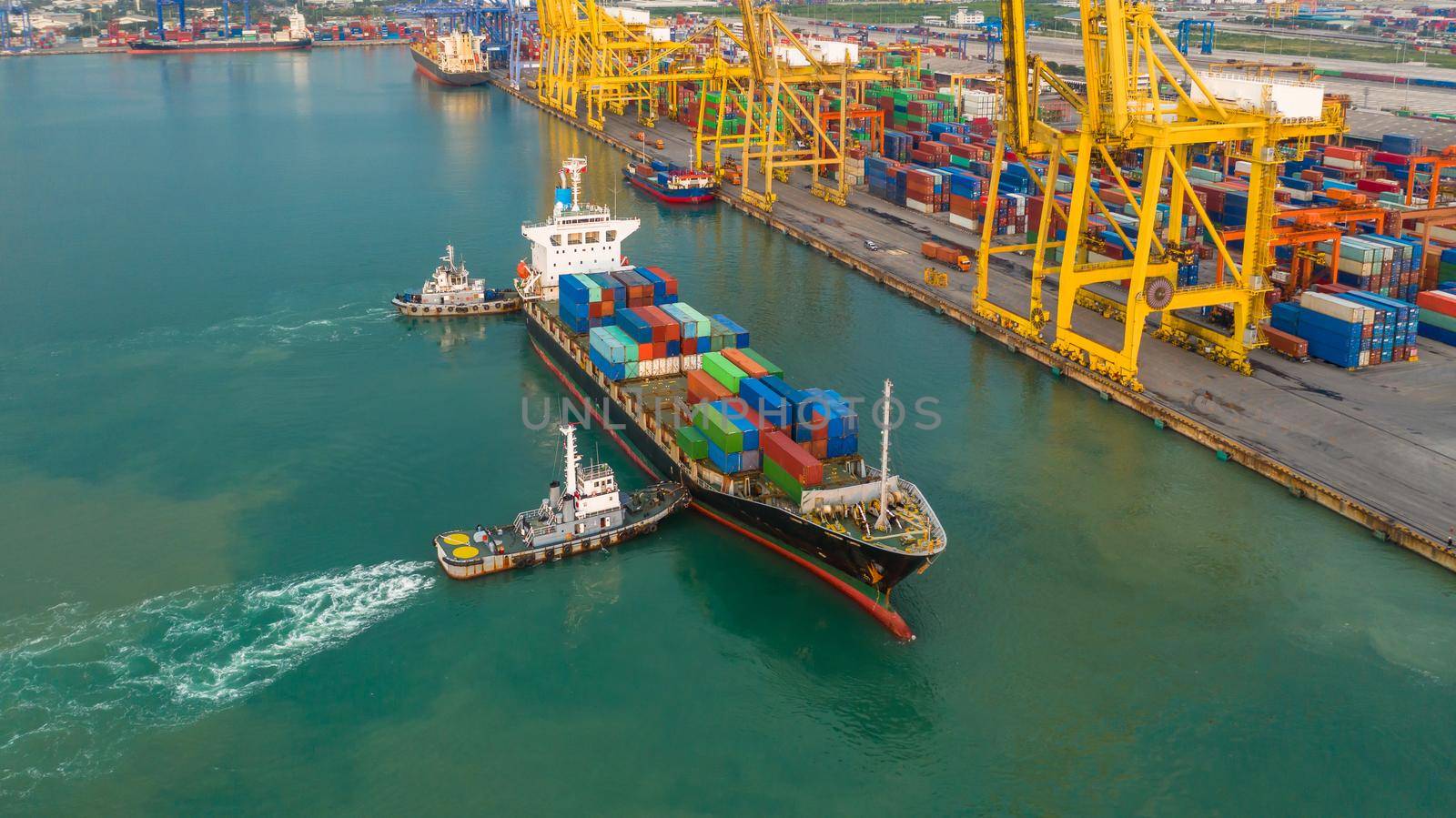 Container ship carrying container box in import export to commercial port, Global business cargo freight shipping commercial trade logistic and transportation oversea worldwide by container vessel. by AvigatoR