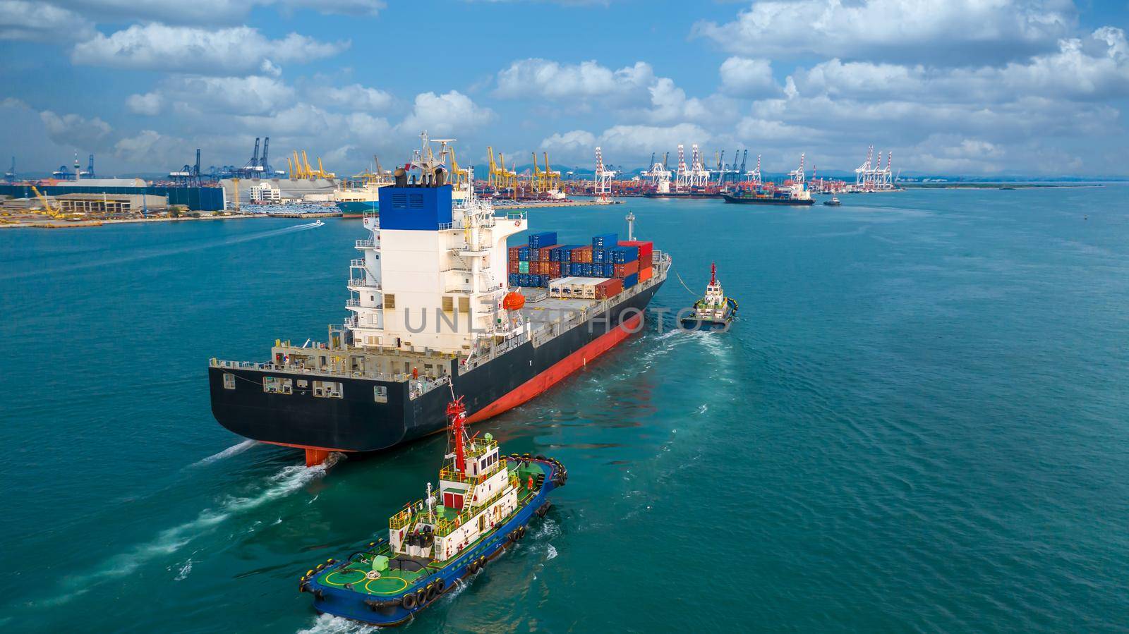 Container ship carrying container box in import export to commercial port, Global business cargo freight shipping commercial trade logistic and transportation oversea worldwide by container vessel. by AvigatoR