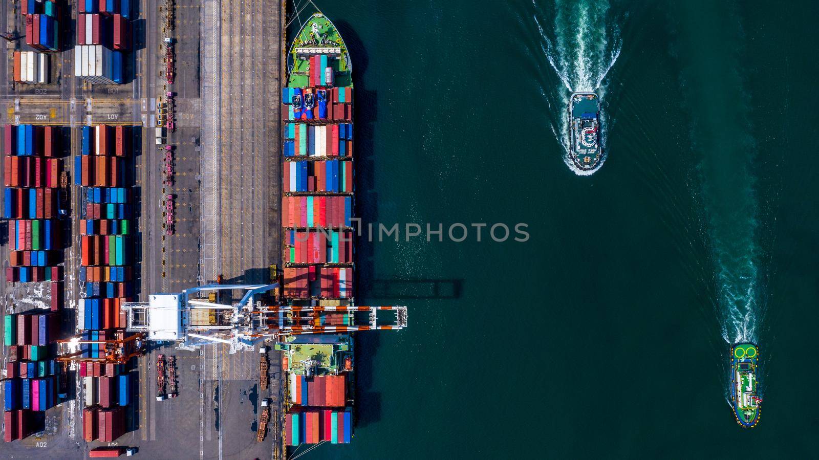 Container ship carrying container box in import export to commercial port, Global business cargo freight shipping commercial trade logistic and transportation oversea worldwide by container vessel. by AvigatoR