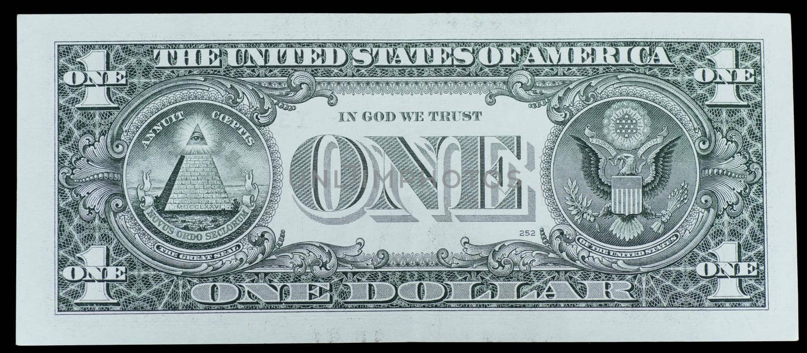 Close up of one dollar. US two dollar bills macro. American Dollars. 1 dollar