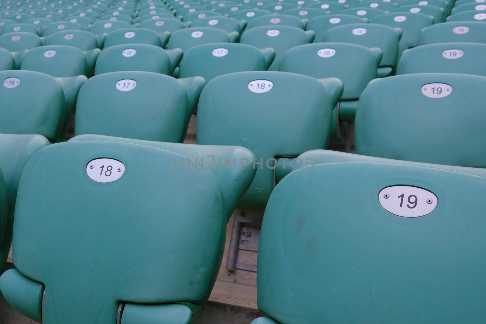 View of the empty seats in the stadium. Banning sports events due to Covid-19. Consequences of coronavirus. by kip02kas