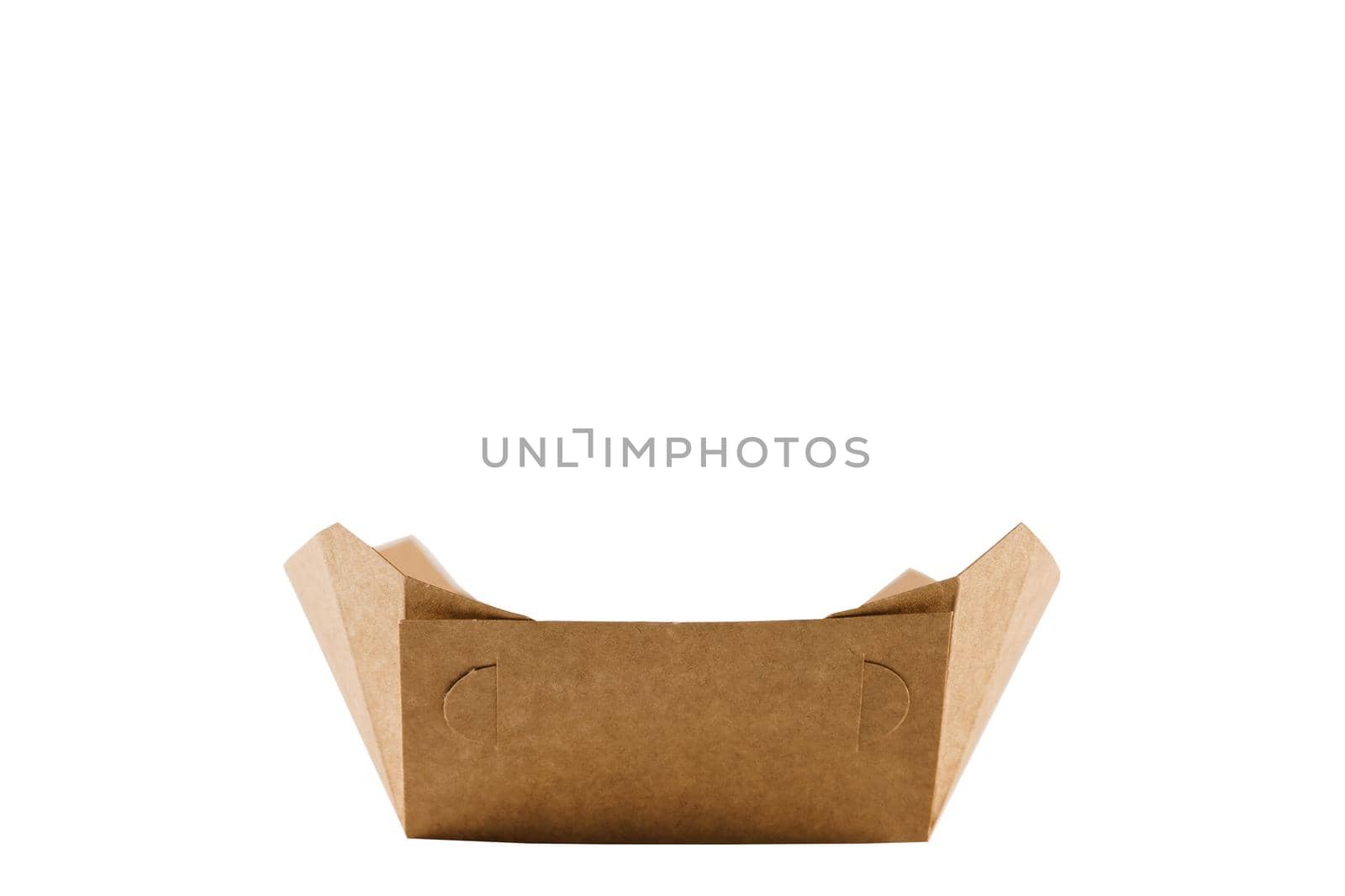 Eco natural plate for food with empty space. Disposable ecological utensils on white background. Sustainability of planet