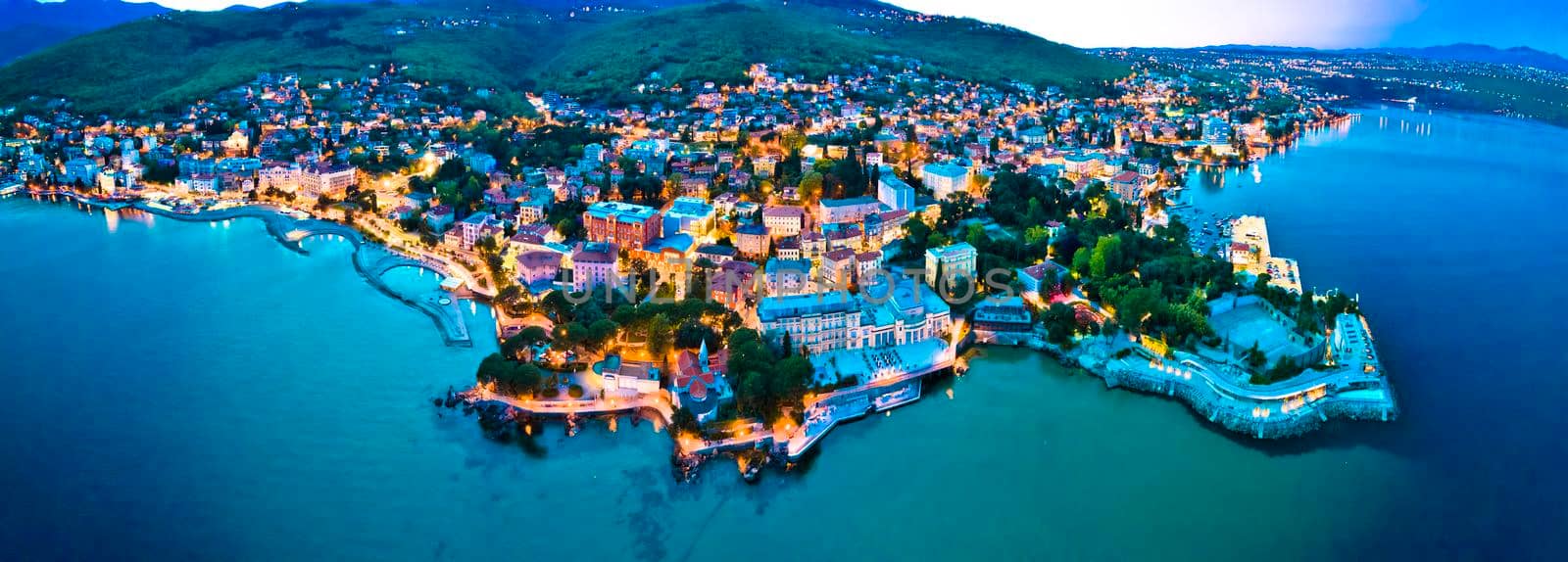 Town of Opatija aerial panoramic night view by xbrchx