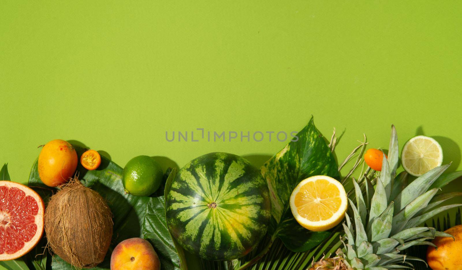 tropical fruits layout with copy space. High quality photo