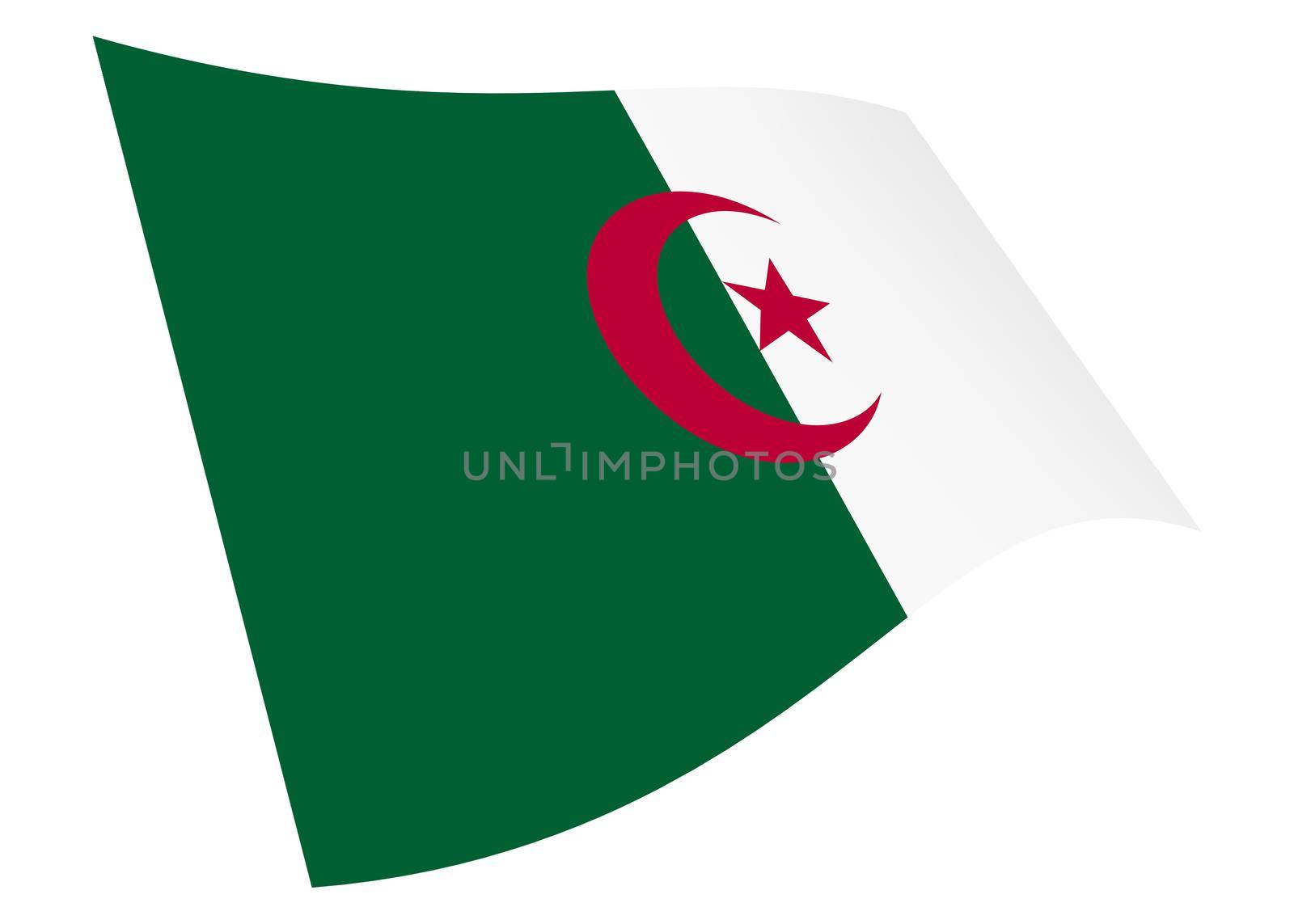 An Algeria waving flag 3d illustration isolated on white with clipping path