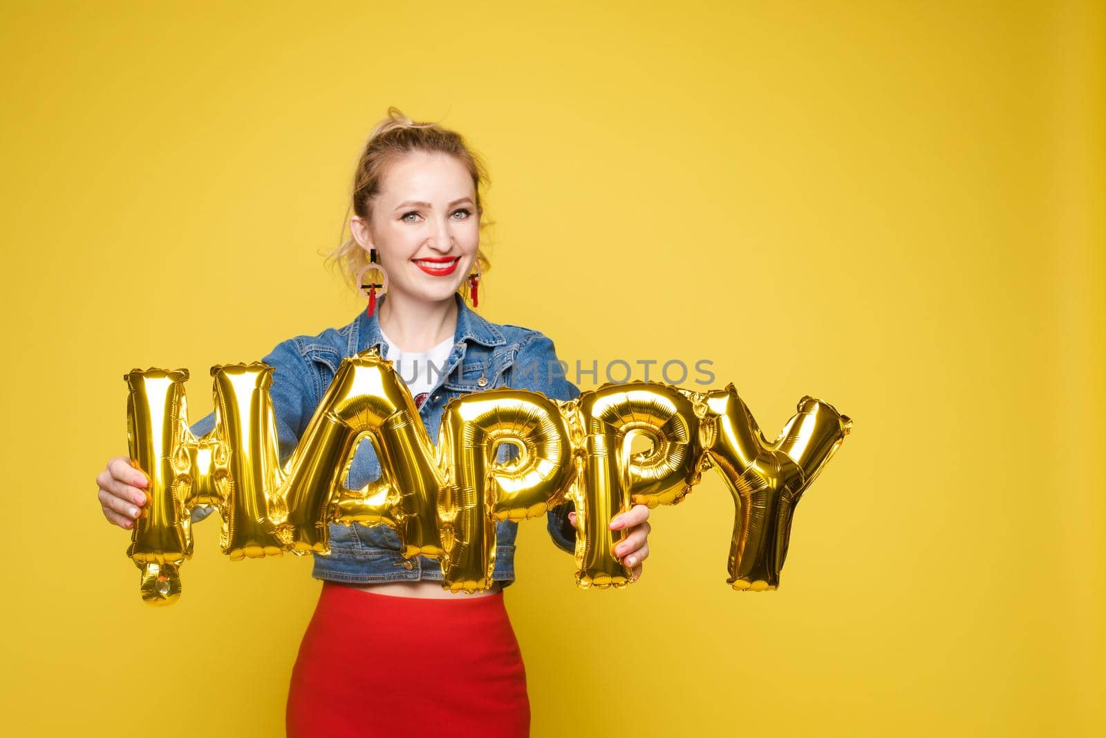 portrait of beautiful woman celebrating a party and having fun by StudioLucky