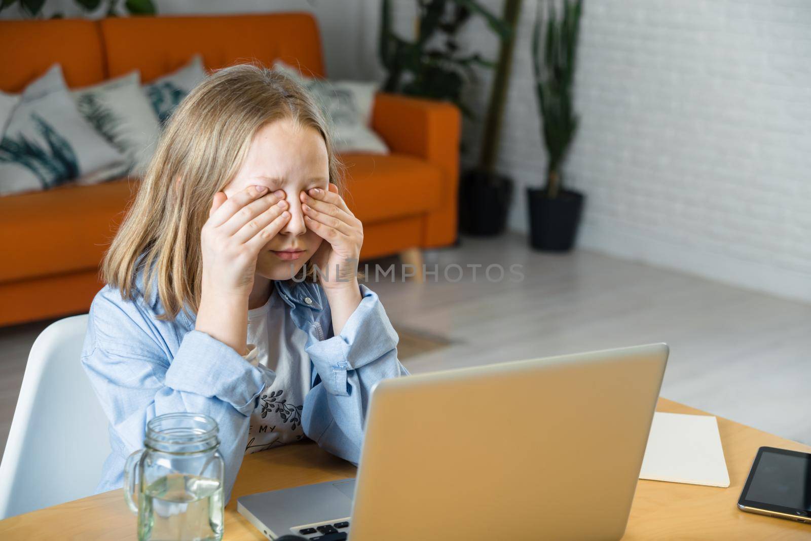 teenager is studying at home on carrantine. High quality photo