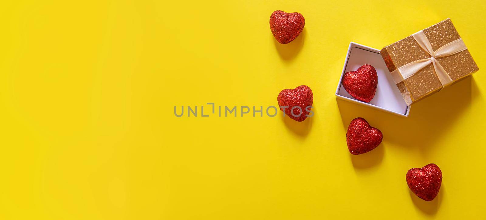 Valentine's day background. Gifts. Envelope. Hearts in a box. Valentine's day concept. Selective focus. by mila1784