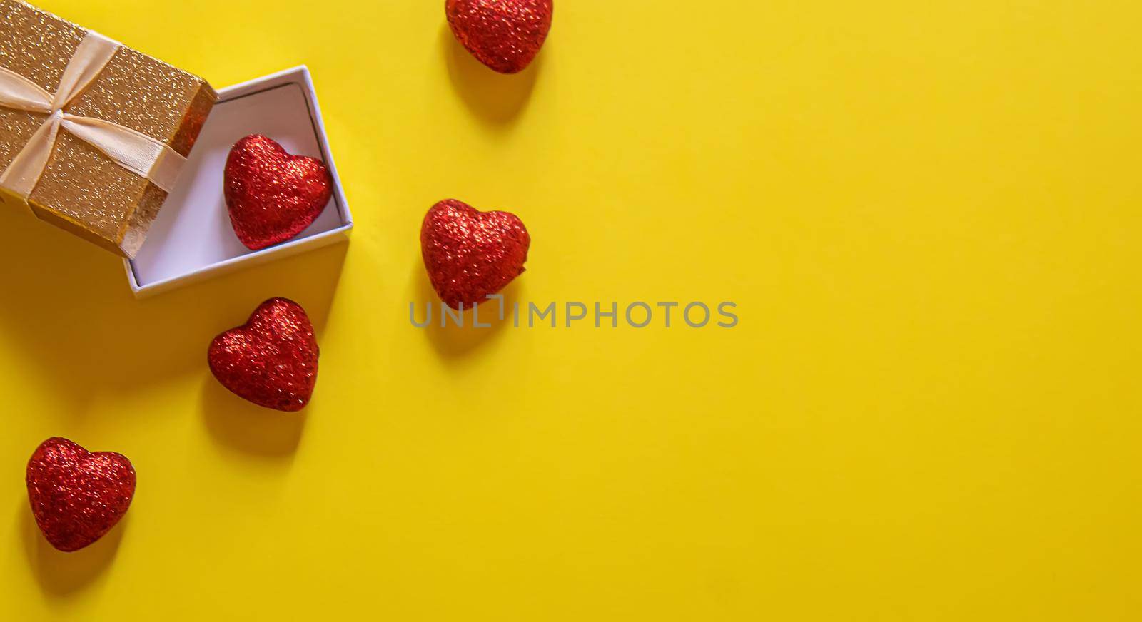 Valentine's day background. Gifts. Envelope. Hearts in a box. Valentine's day concept. Selective focus. by mila1784