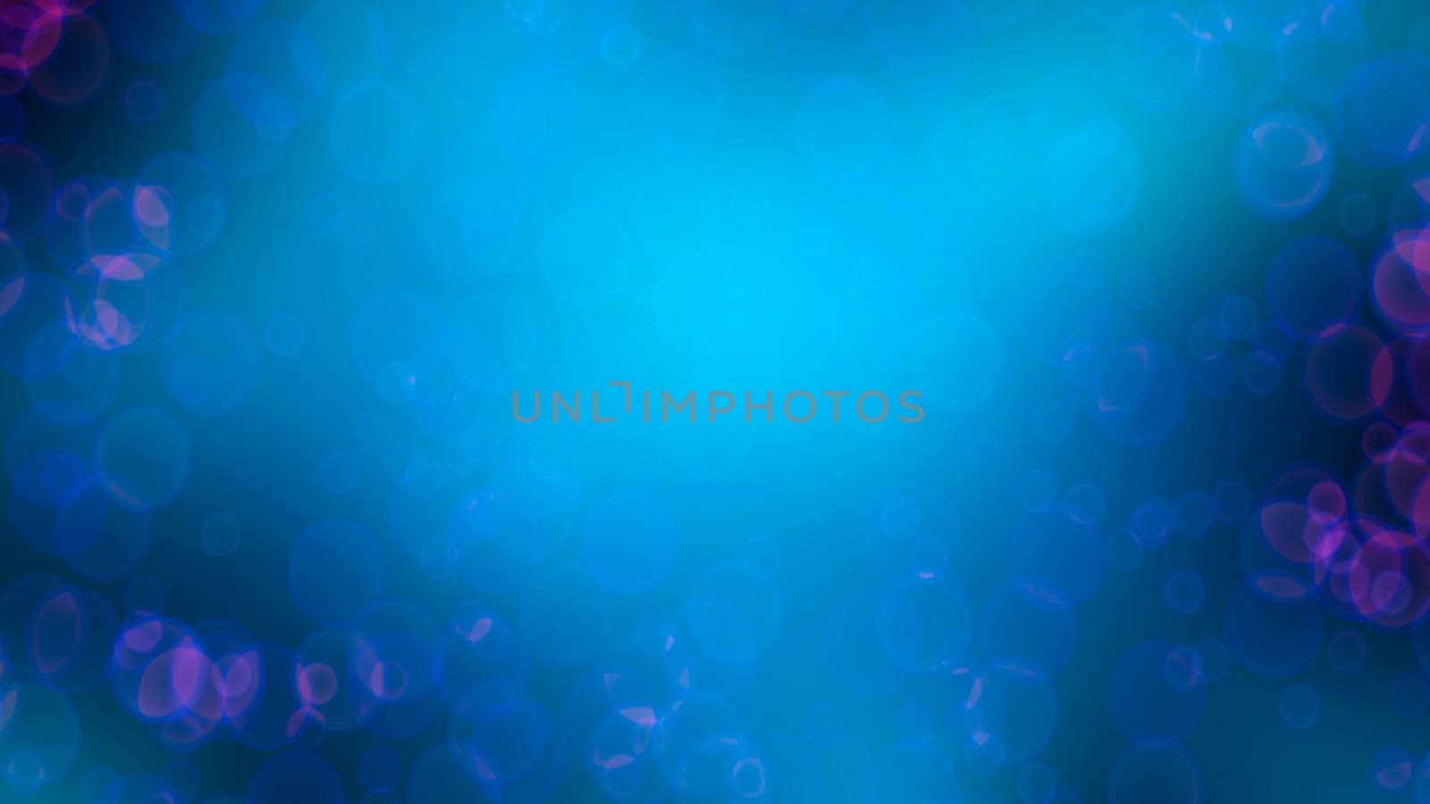 An abstract glowing blue background with multi-colored bokeh. Design, art