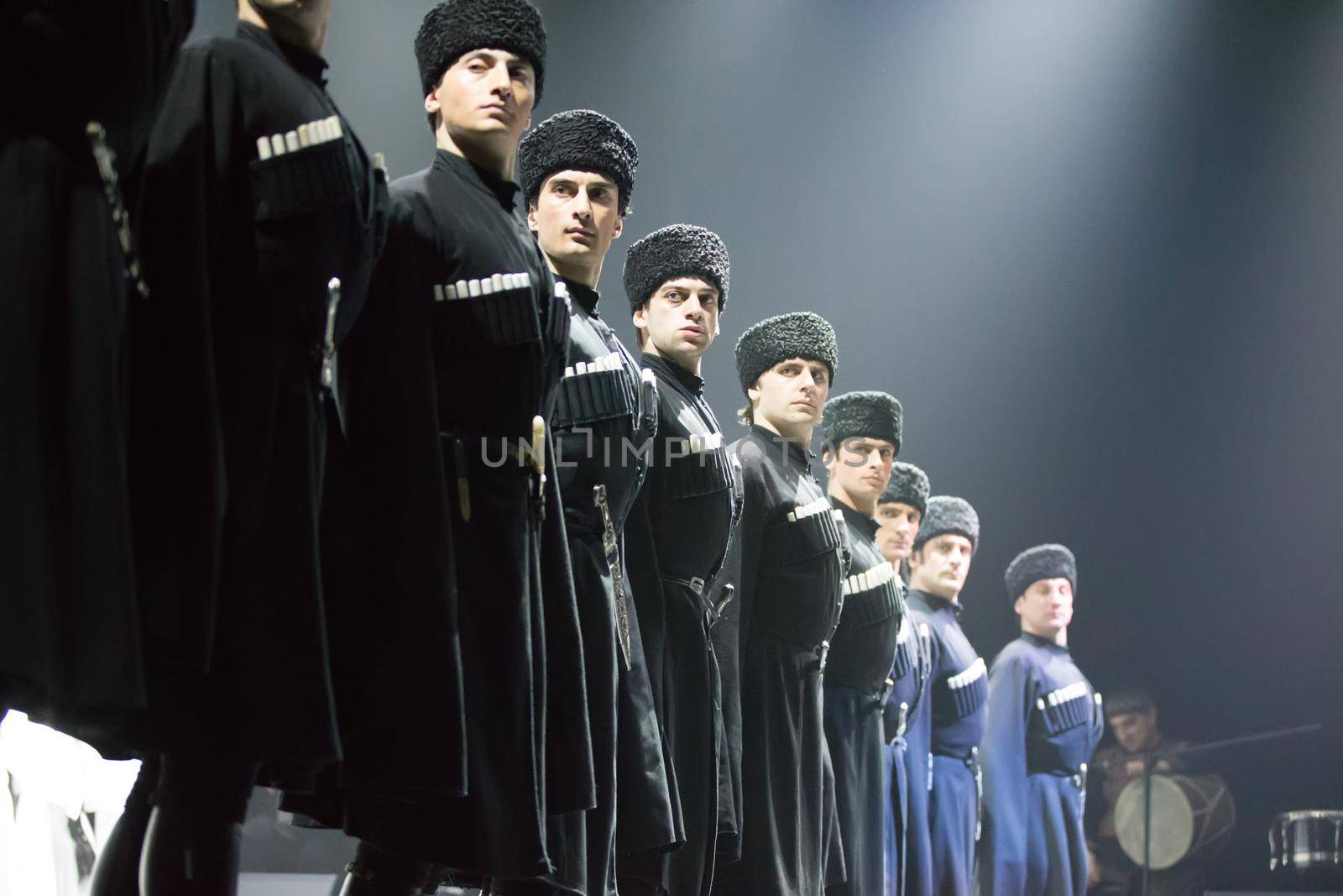 Belarus, Gomel, February 27, 2018. Concert hall. Speech of the national Georgian ballet Sukhishvili.Georgian dancers performing a dance