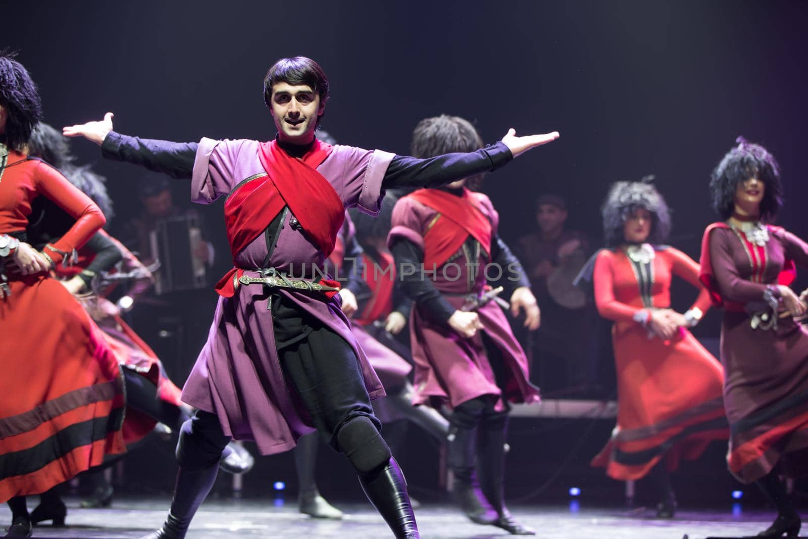 Belarus, Gomel, February 27, 2018. Concert hall. Speech of the national Georgian ballet Sukhishvili.Georgian dances national dance