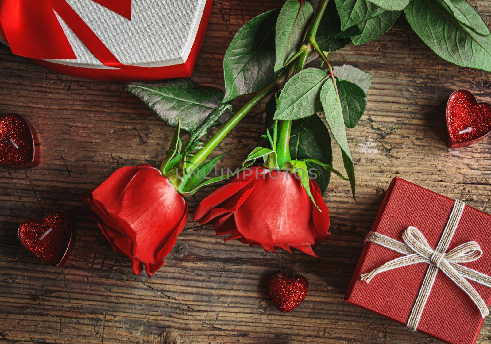 Gift box on a wooden background. Valentine's Day gift.selectiv focus.holiday