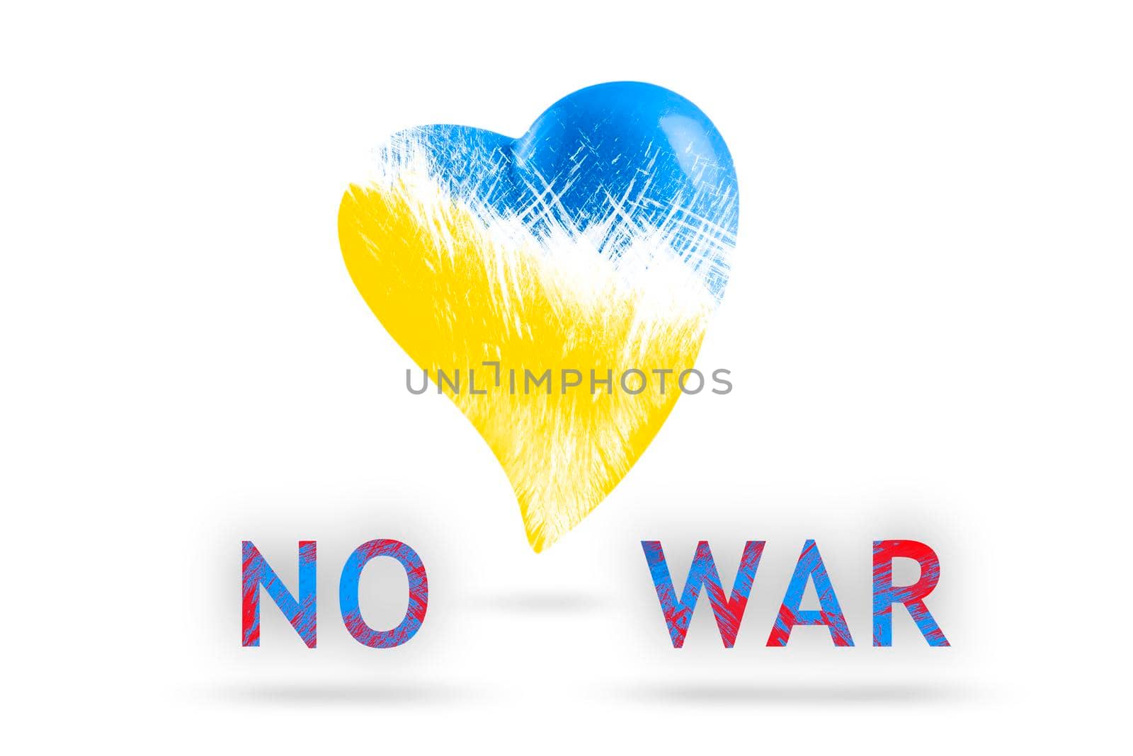 No war in Ukraine. Broken blue-yellow heart on a white isolated background. Save Ukraine. The heart is painted in the colors of the Ukrainian flag - blue and yellow