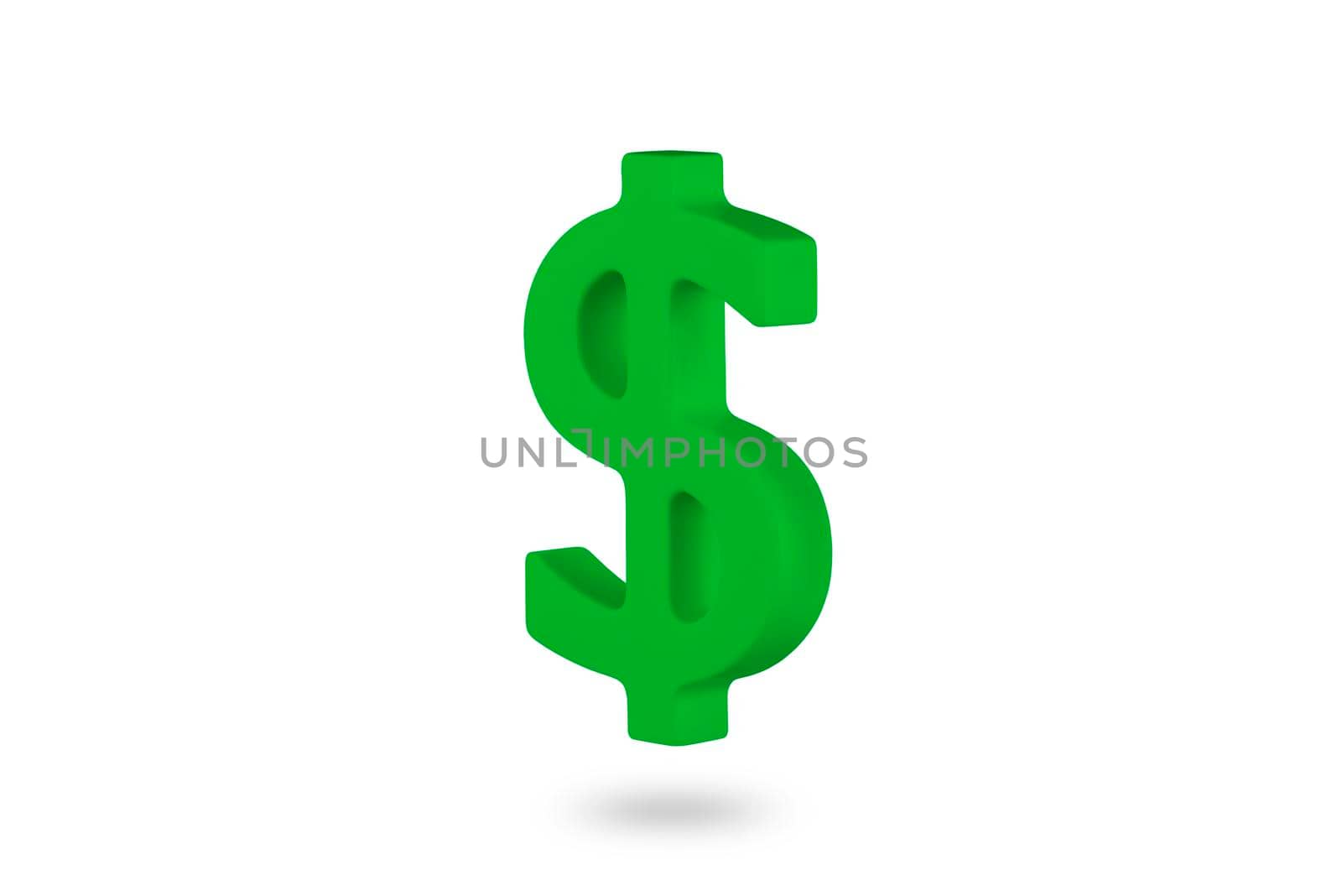 Dollar sign isolated on white background. A green 3d dollar sign is falling down, casting a shadow by SERSOL