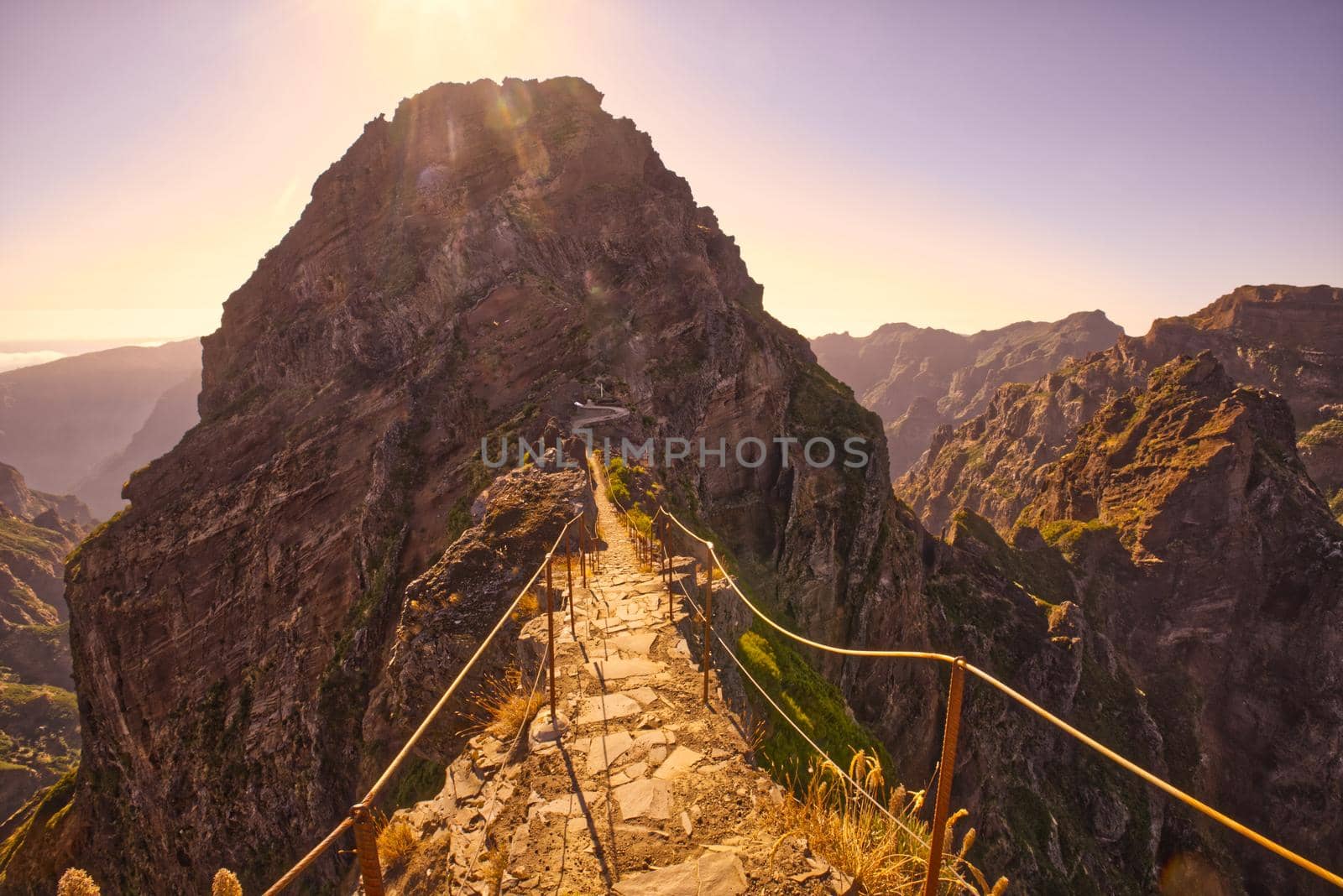 sunset over mountains in Madeira . High quality photo