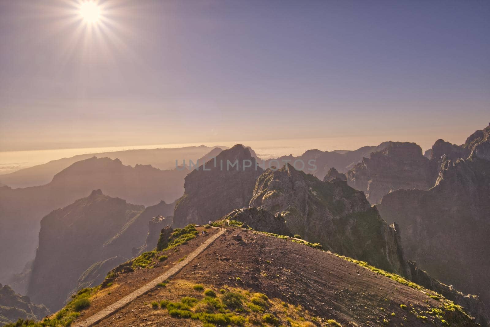 sunset over mountains in Madeira . High quality photo
