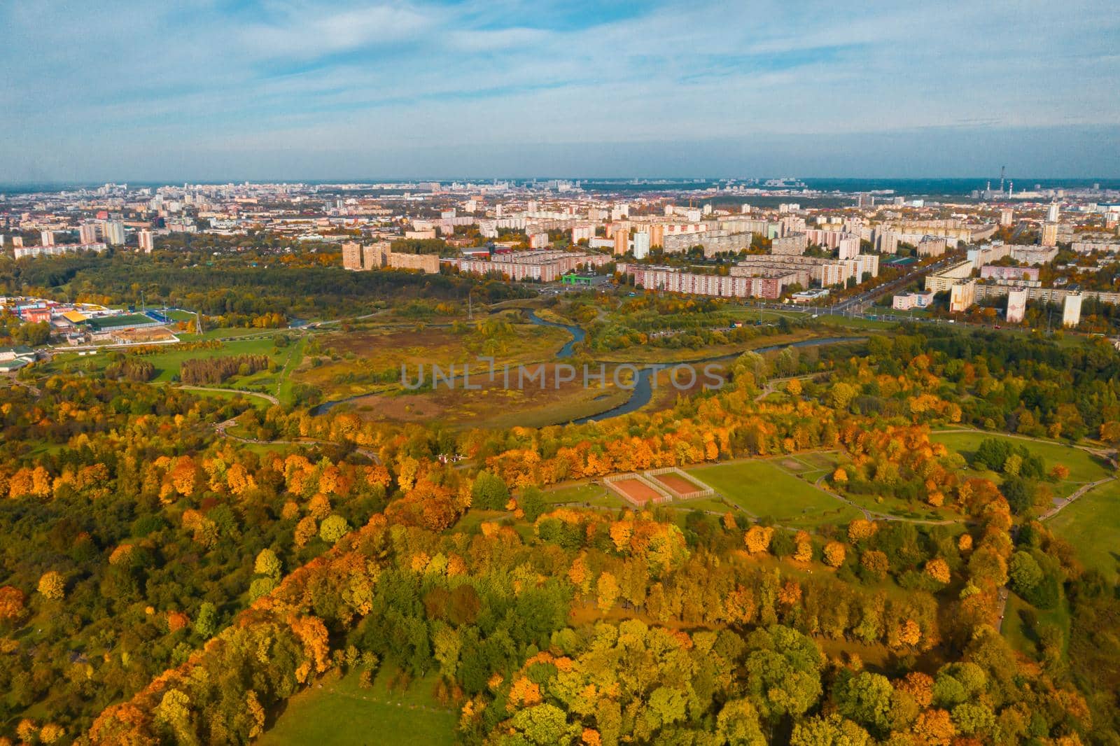 Autumn landscape in Loshitsky Park in Minsk. Belarus.Golden autumn.