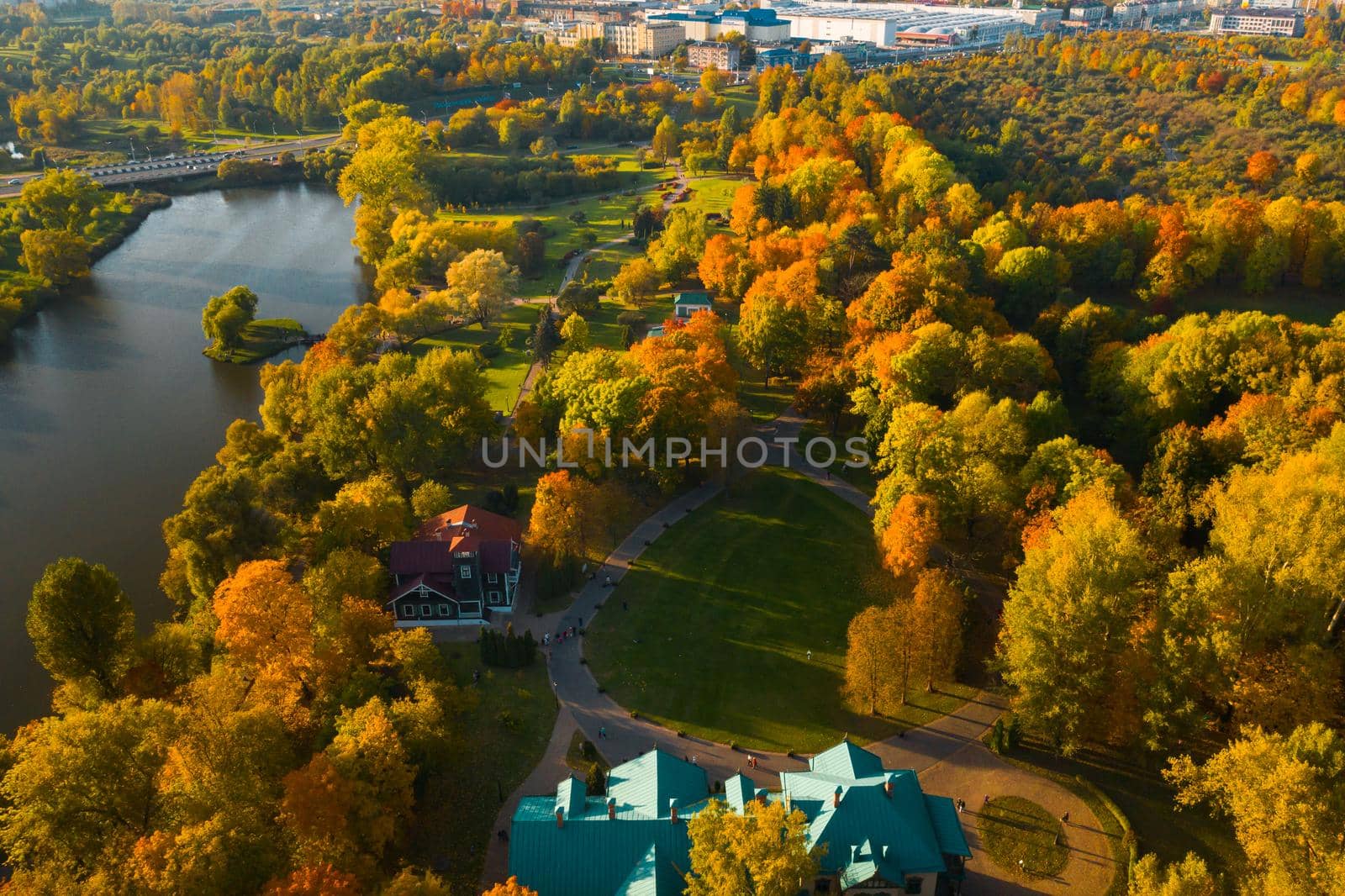Autumn landscape in Loshitsky Park in Minsk. Belarus.Golden autumn.