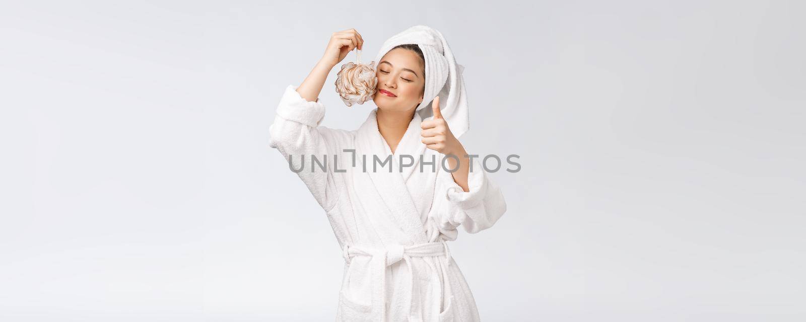 Asian woman being happy with the shower. Studio concept by Benzoix