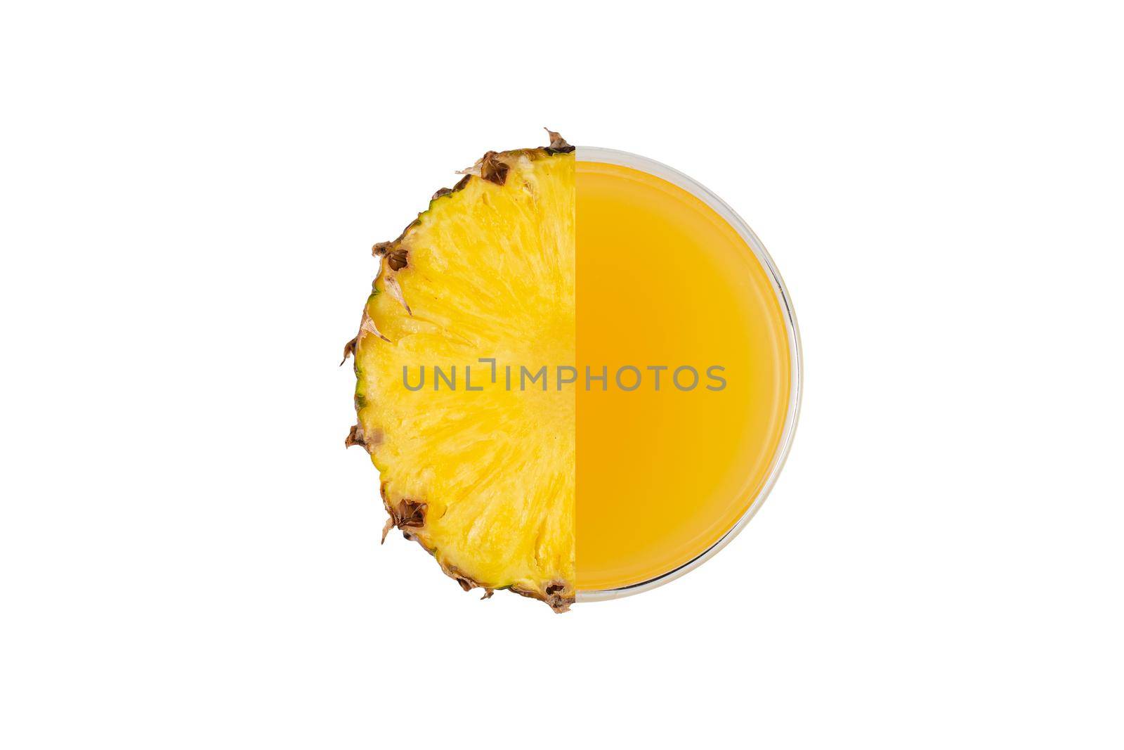 Pineapple pattern mix of tropical citrus fruit and juice in glass on white background by Rabizo