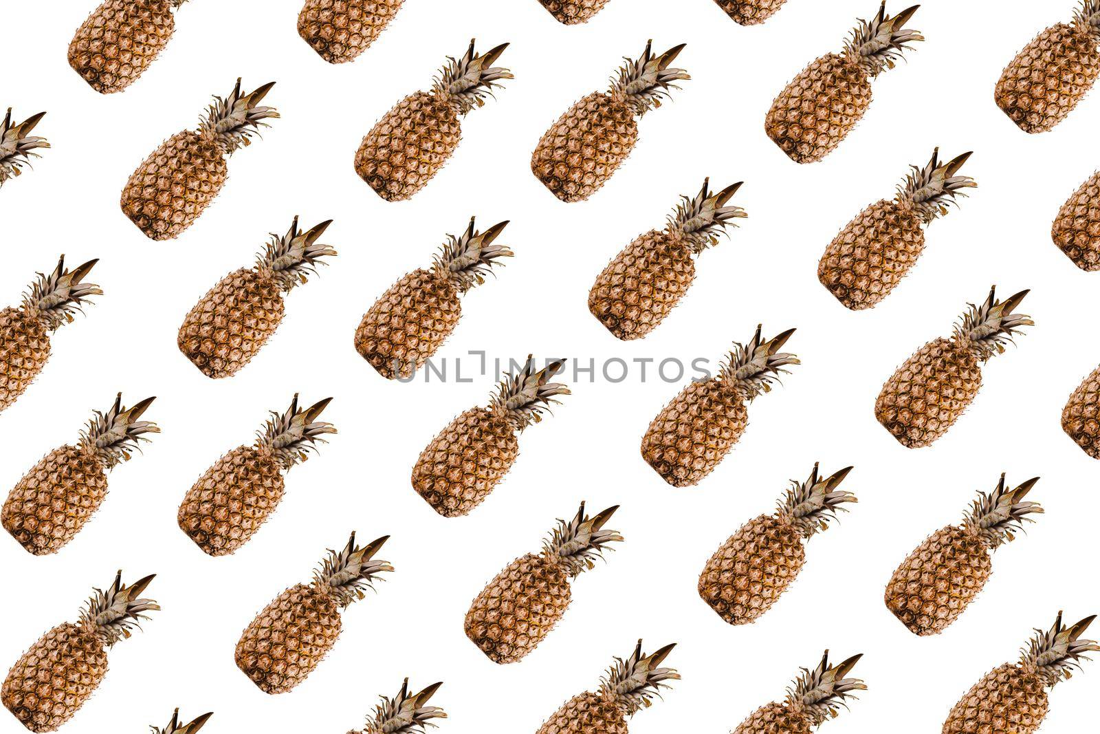 Pineapple pattern mix of tropical citrus fruits on white background.