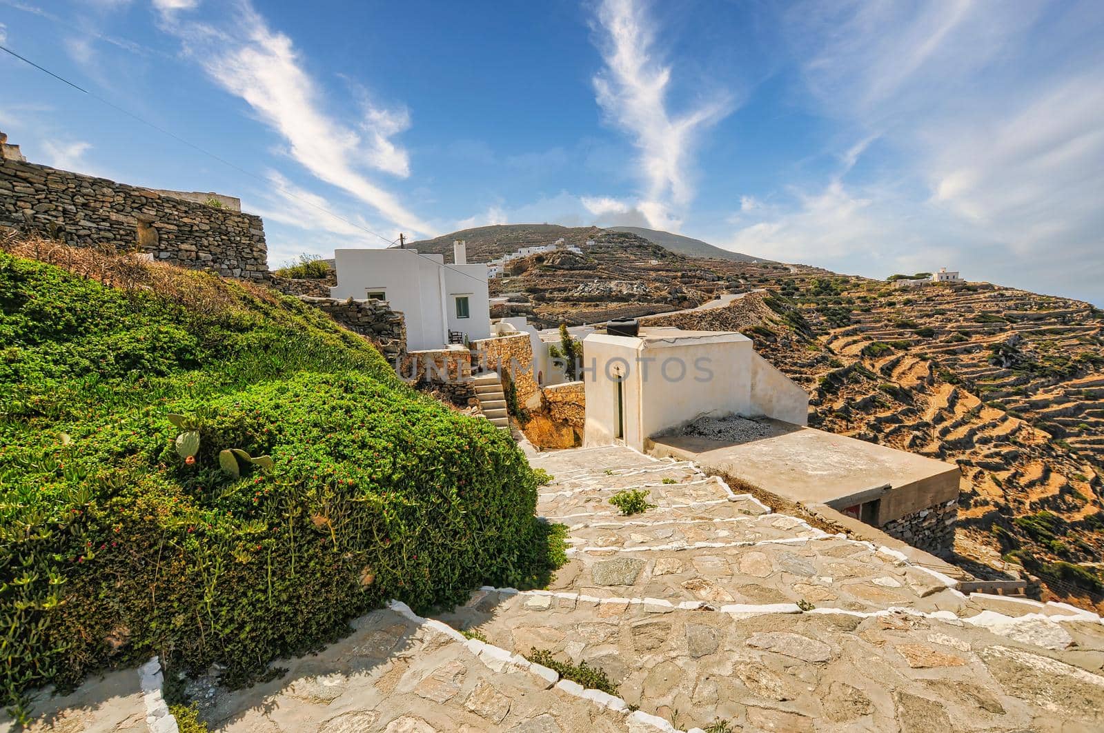 Traditional village of Kastro or Castro in Sikinos island, Cyclades, Greece