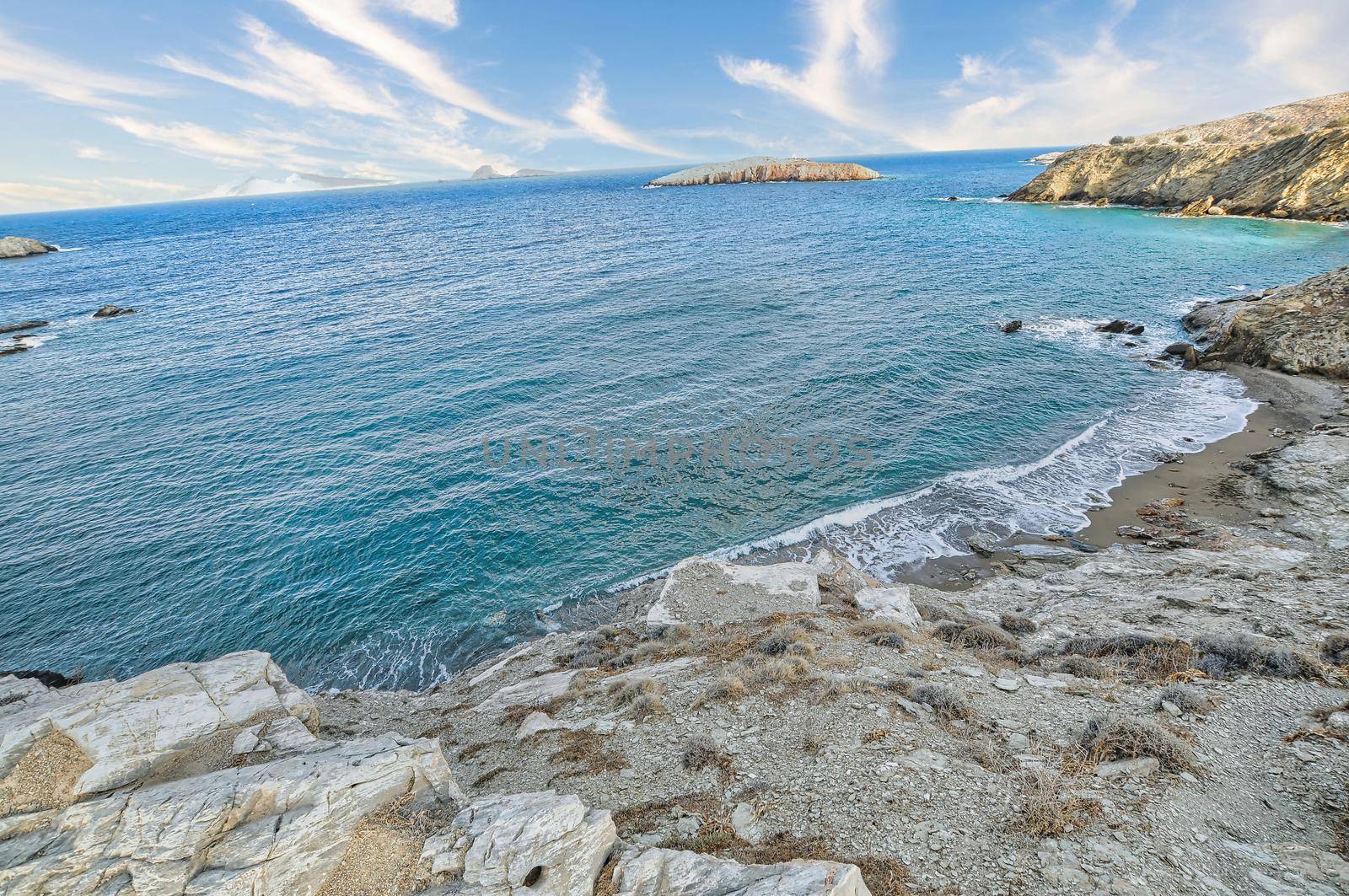 Famous beach of Vitsentzou in Folegandros island of Greece, perfect for swimming