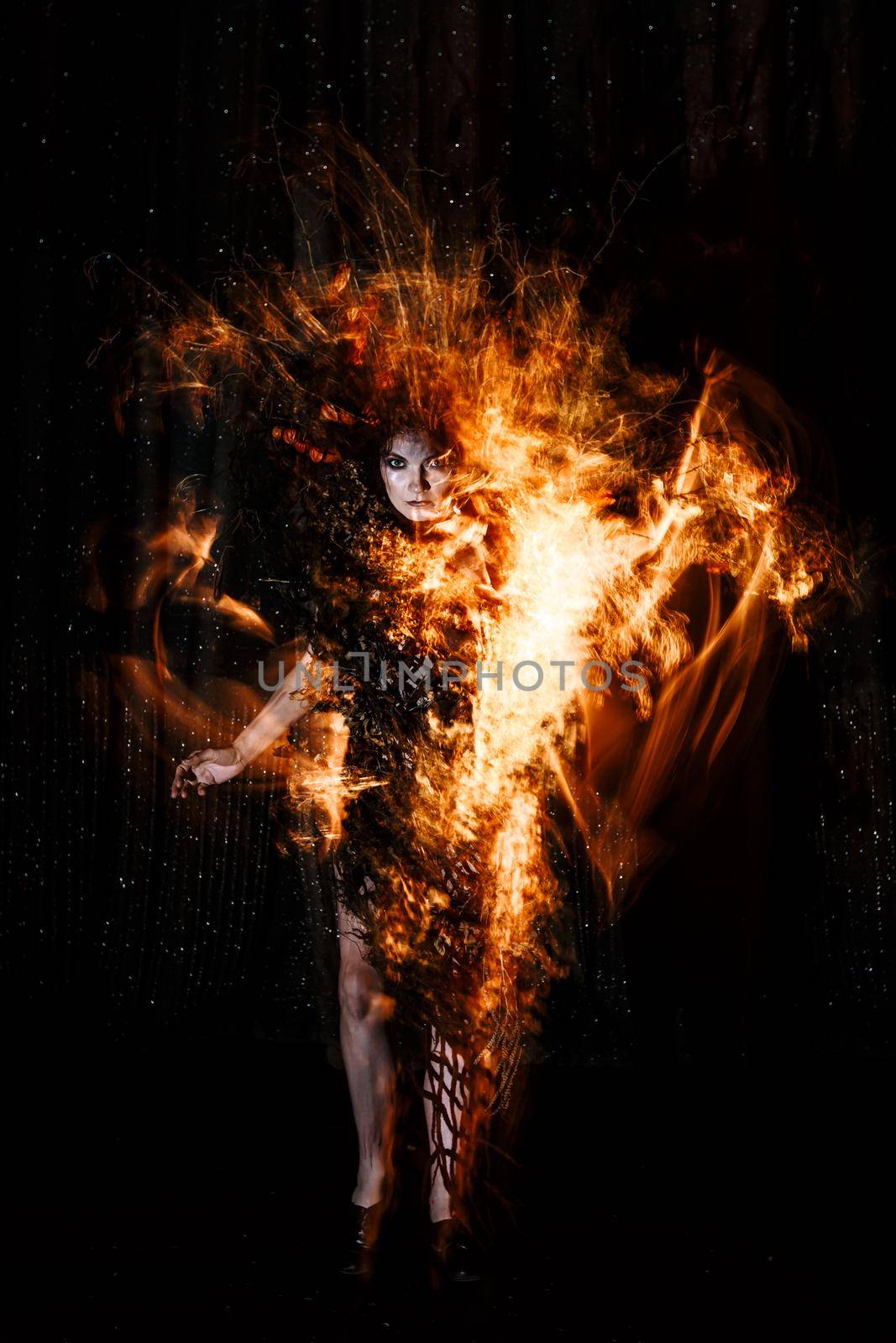 Ghost girl, spirit of the theater, Dryad in flashes of fire