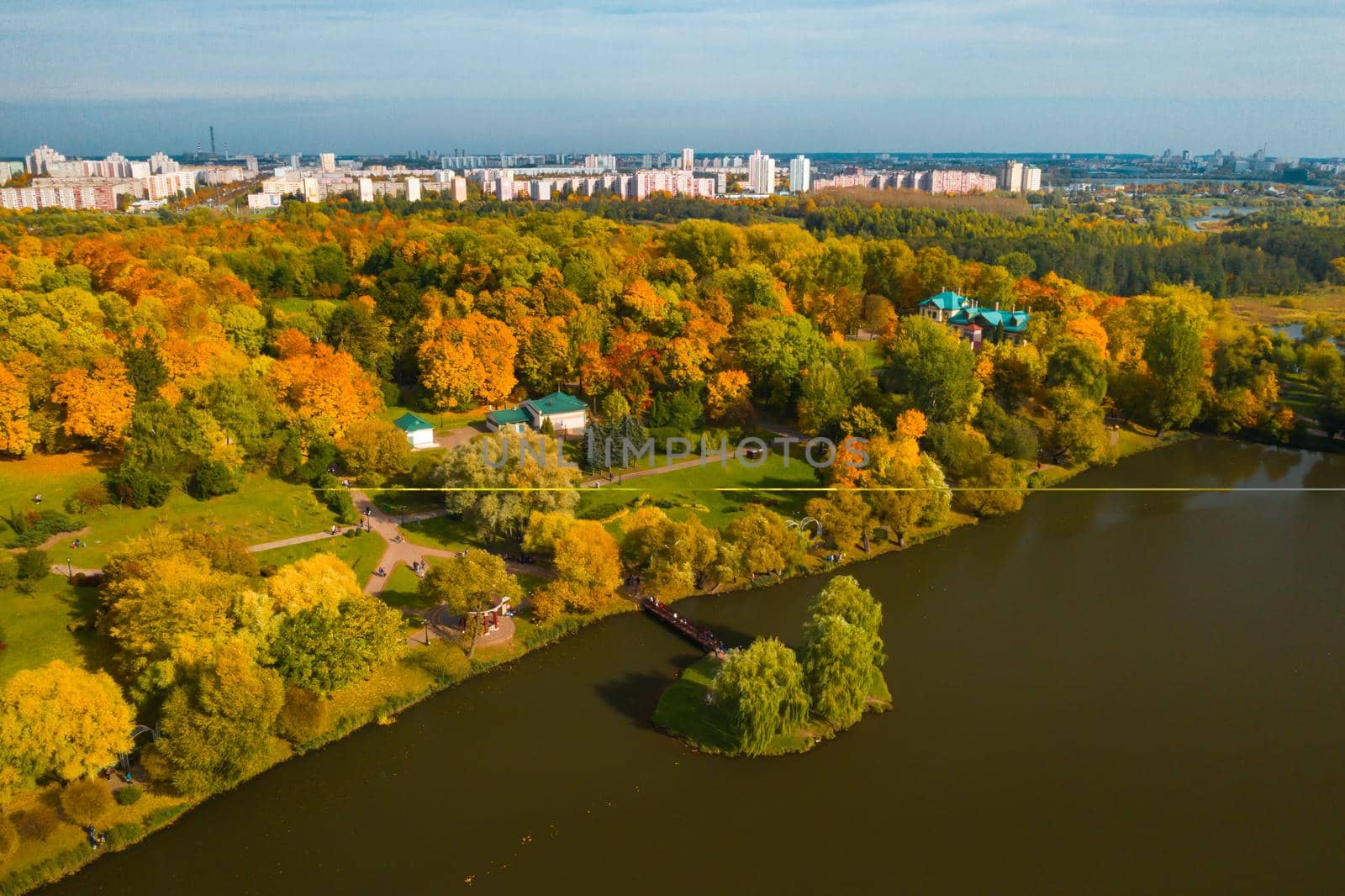 Autumn landscape in Loshitsky Park in Minsk. Belarus.Golden autumn.