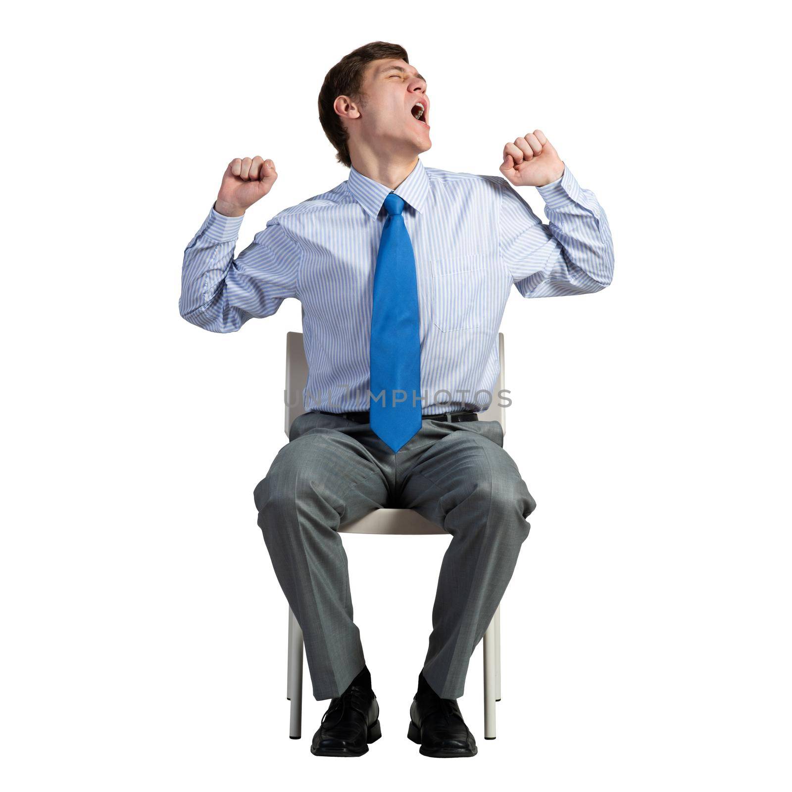 businessman on a chair, isolated over white background