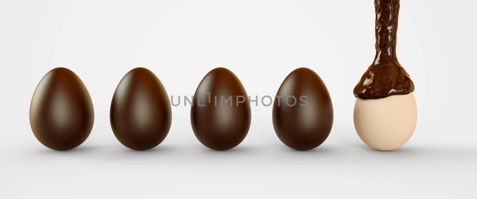 Eggs in chocolate. Easter eggs. 3D rendering illustration.