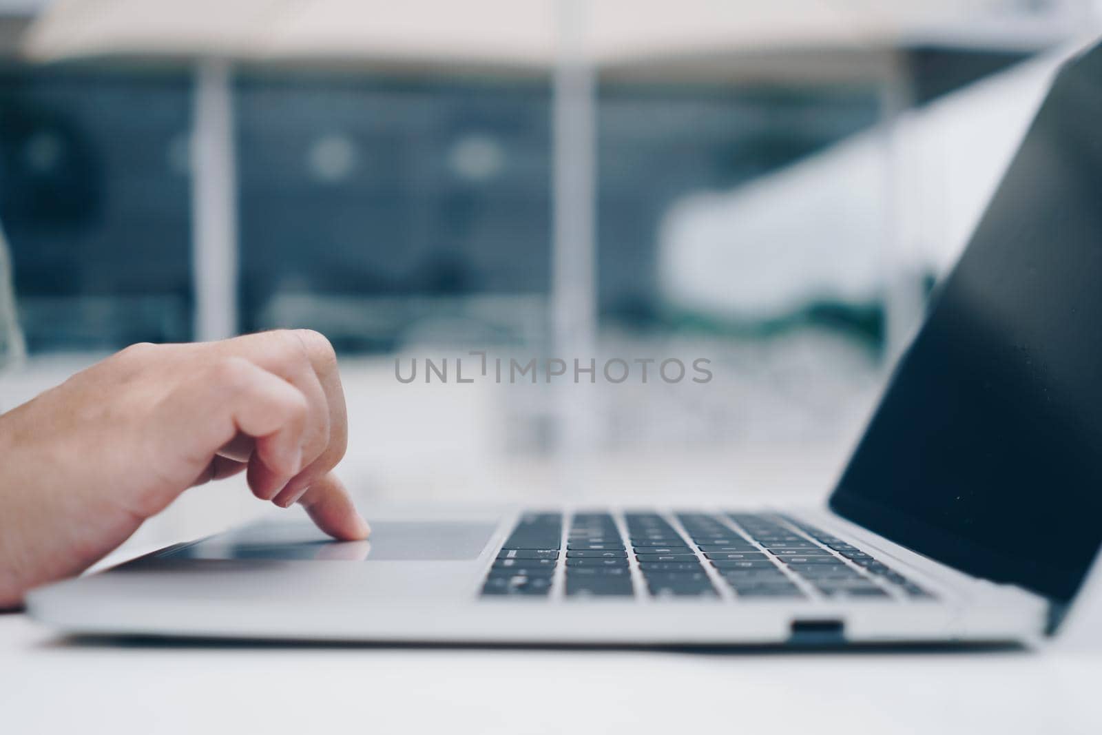 People using laptop to work study on work desk. Business, financial, trade stock maket and social network. by Suwant