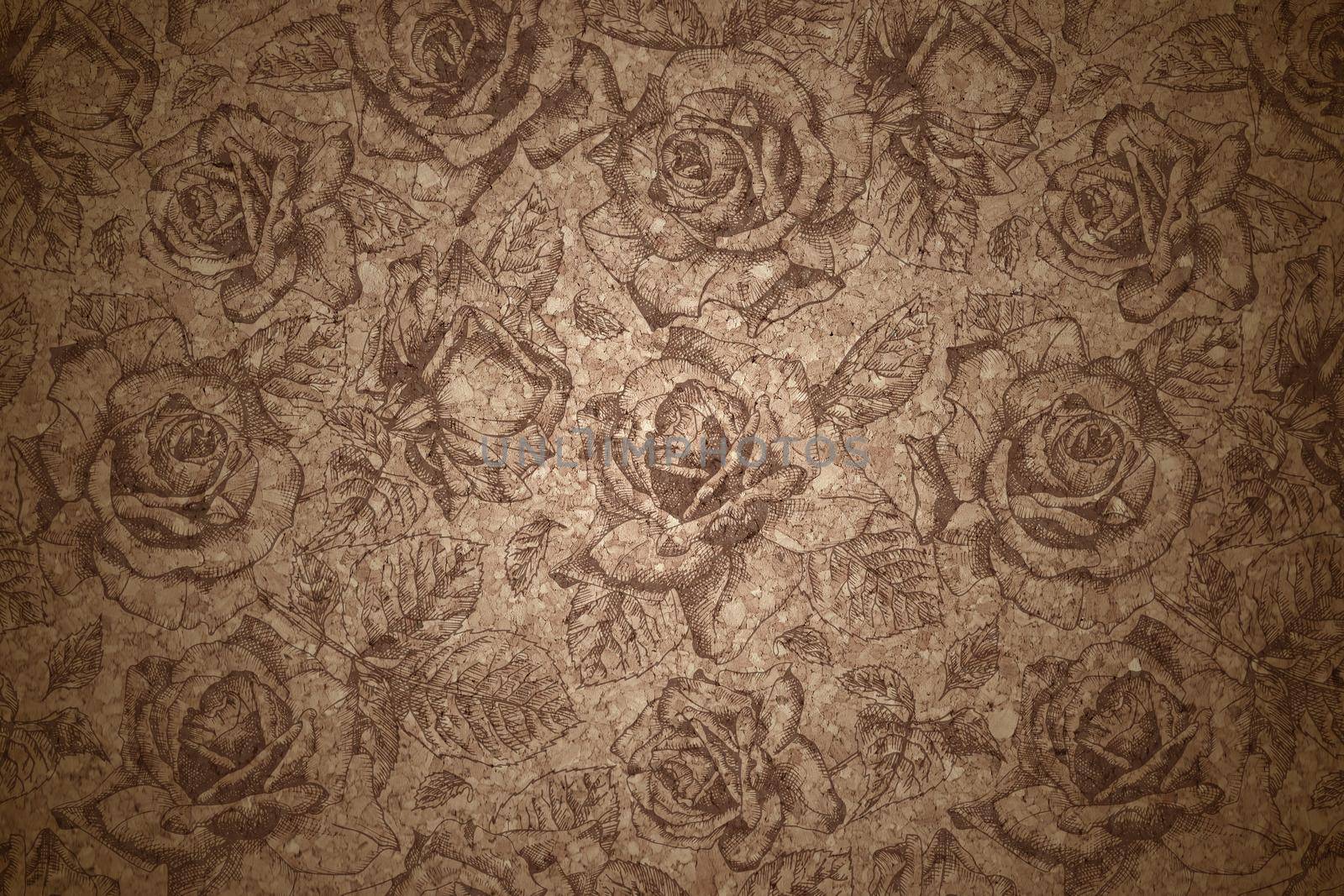 Fine Art Natural cork Textures with Hand drawn roses Flower overlay. Portrait Photo Floral Textures Backdrop Digital Studio Background, Best for cute family photos, atmospheric newborn designs by zimages